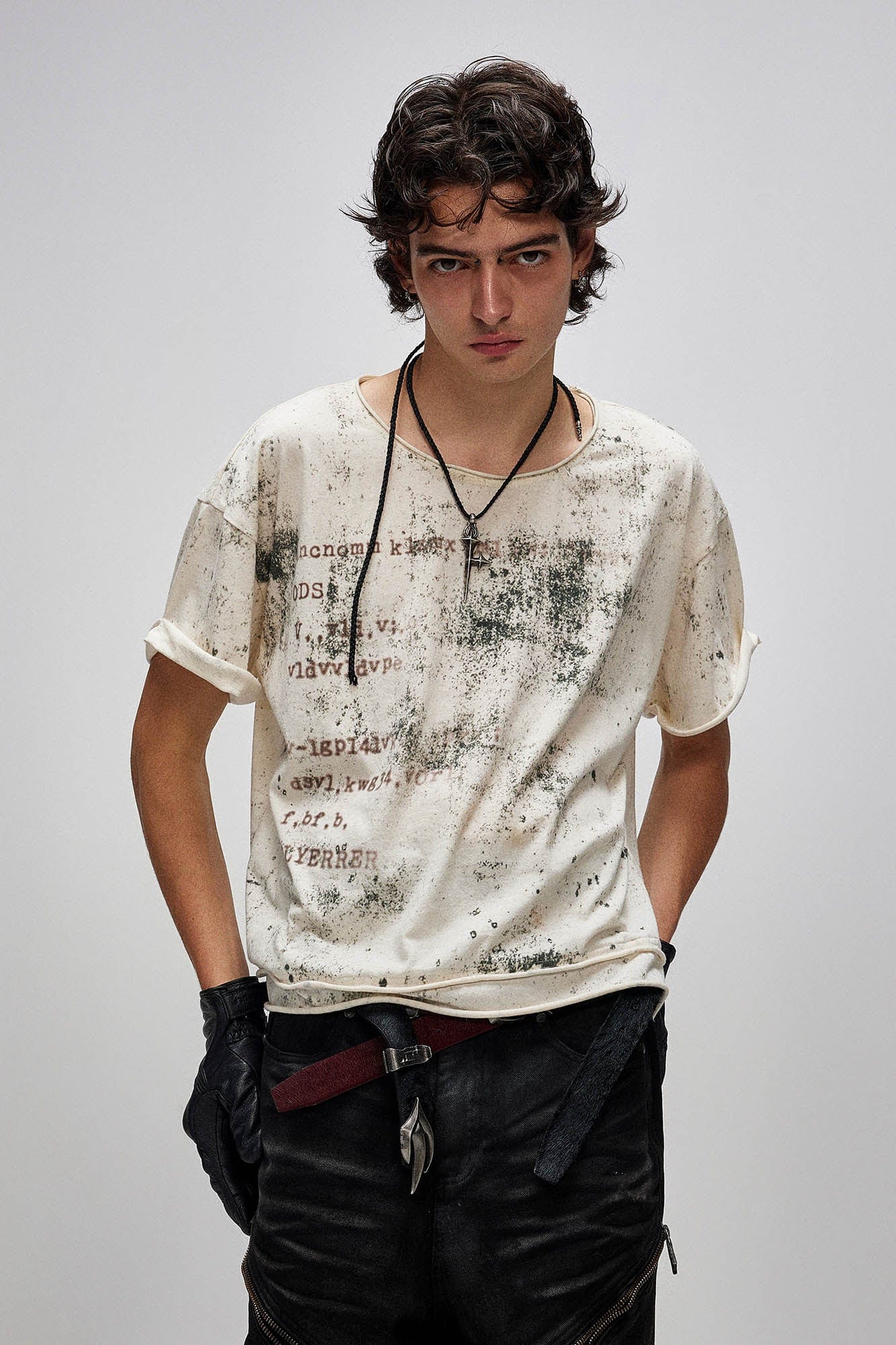 FLYERRER Grunge Brush-Stained Raw Hem T-Shirt-T Shirt-S (Preorder)-Free Shipping Leatheretro