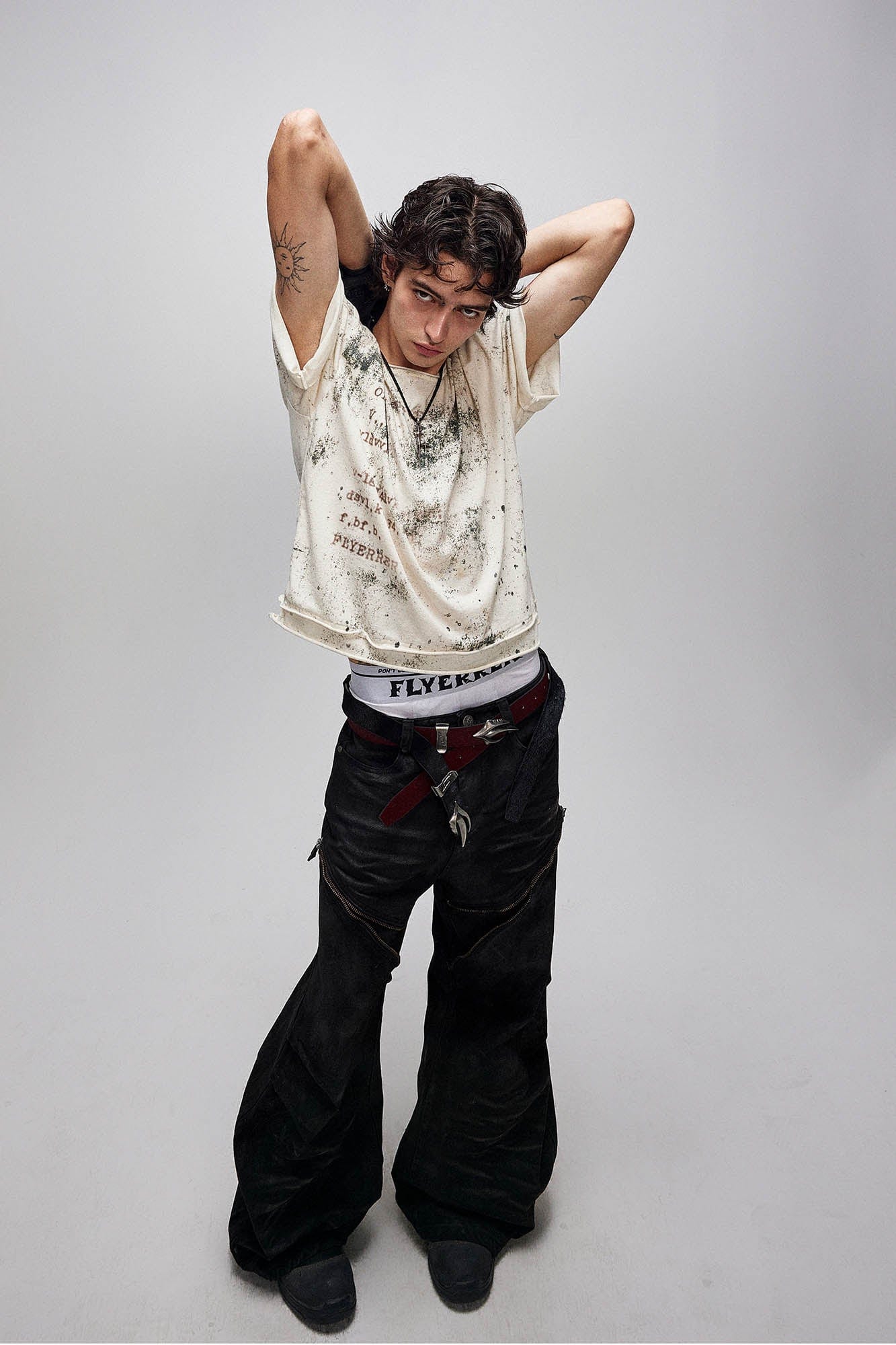 FLYERRER Grunge Brush-Stained Raw Hem T-Shirt-T Shirt-S (Preorder)-Free Shipping Leatheretro