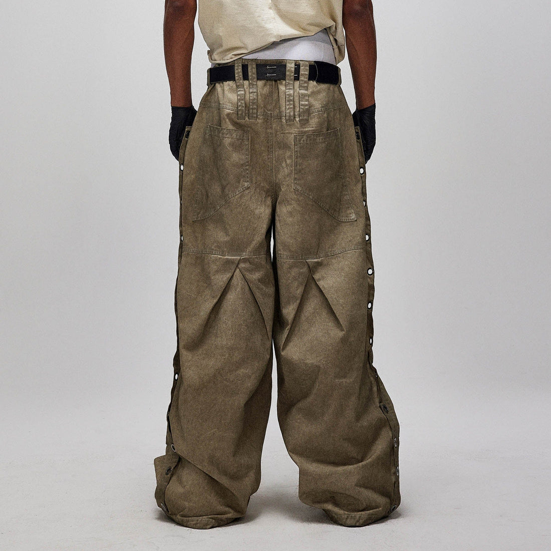 FLYERRER Distressed Eyelet-Side Big-Pocket Pleated-Knee Cargo-Pants-S-Free Shipping Leatheretro