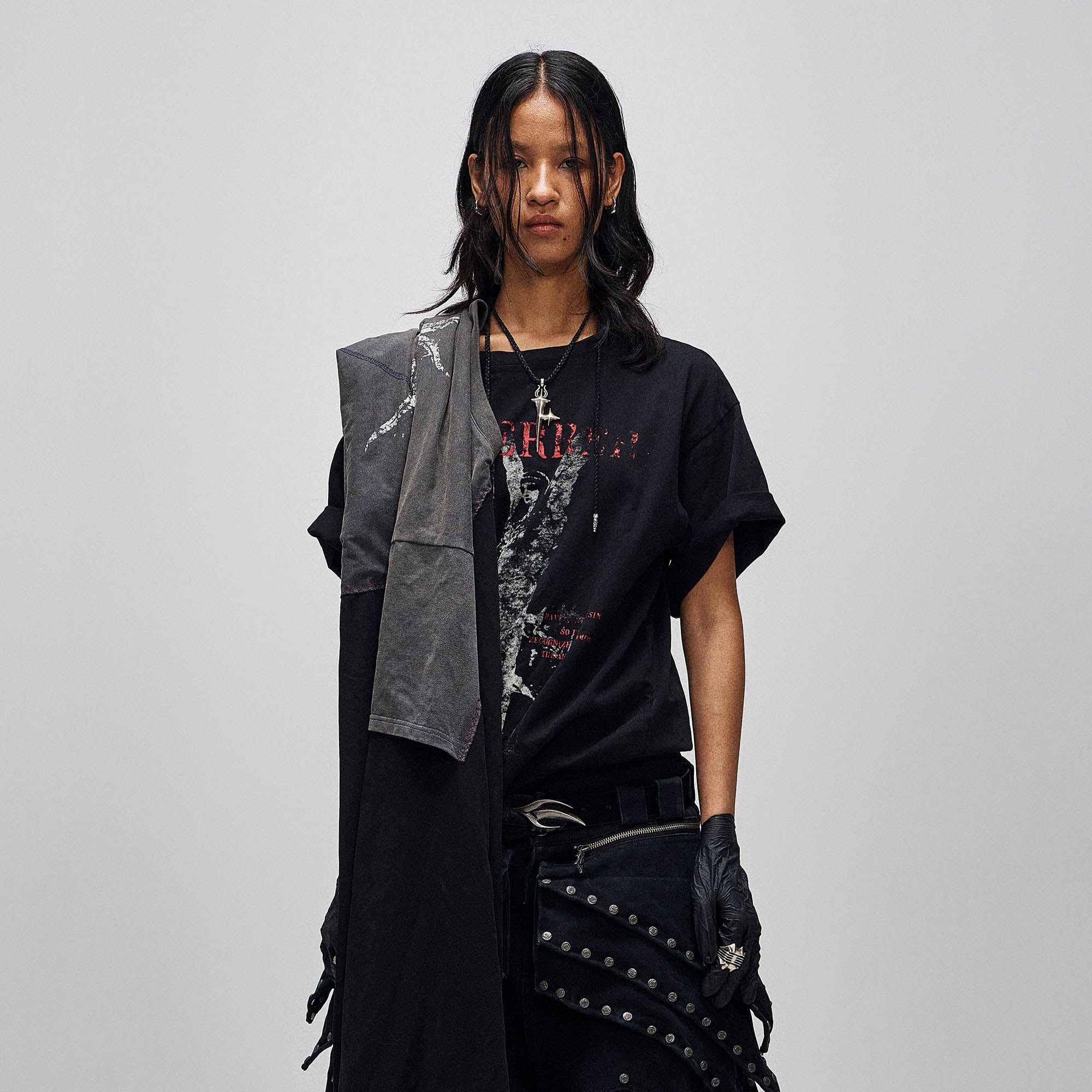 FLYERRER Asymmetrical Twin-Layer Draped T-Shirt-T Shirt-One Size-Free Shipping Leatheretro