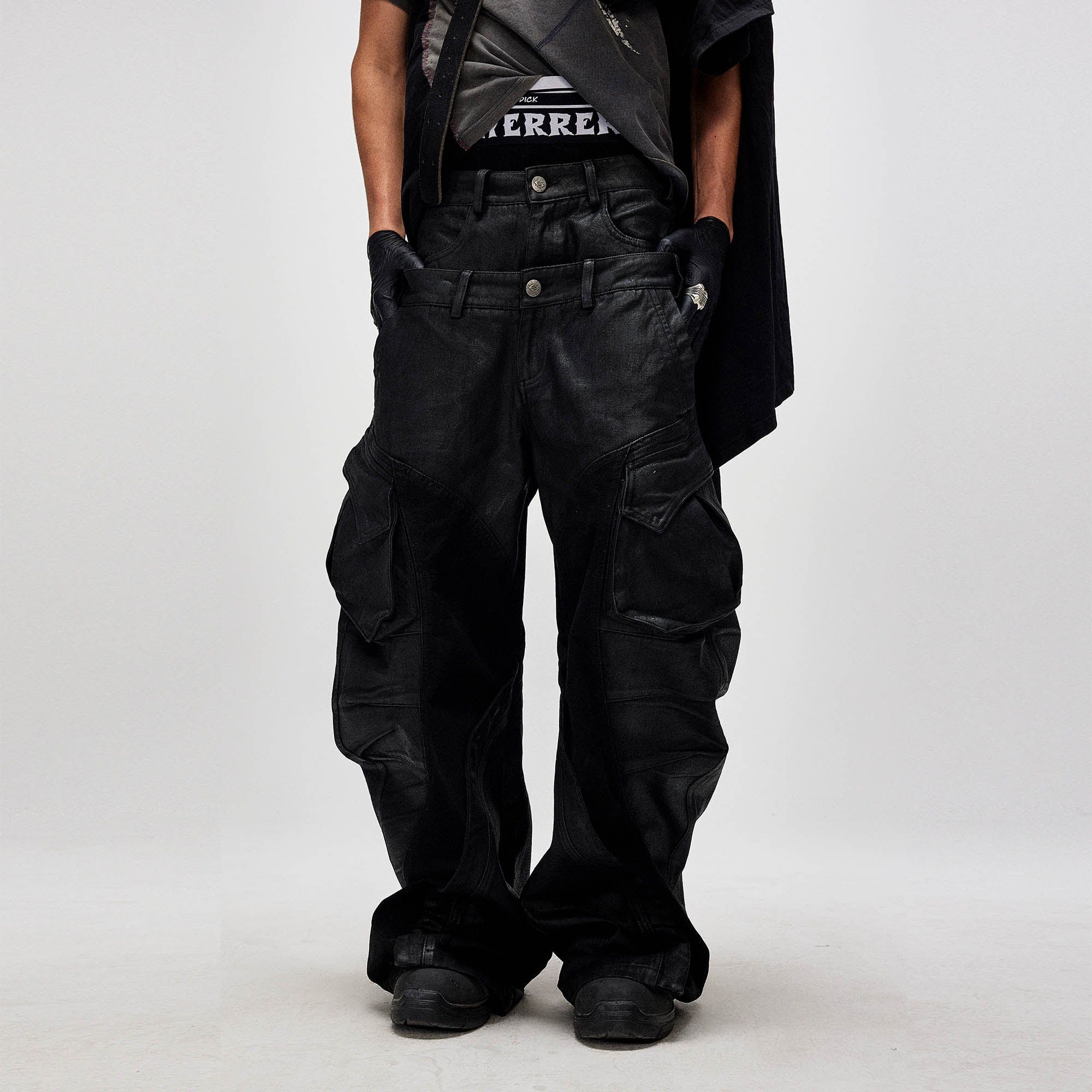 FLYERRER Dual-Waist Waxed Arc-Spliced Cargo Pants-Pants-S-Free Shipping Leatheretro