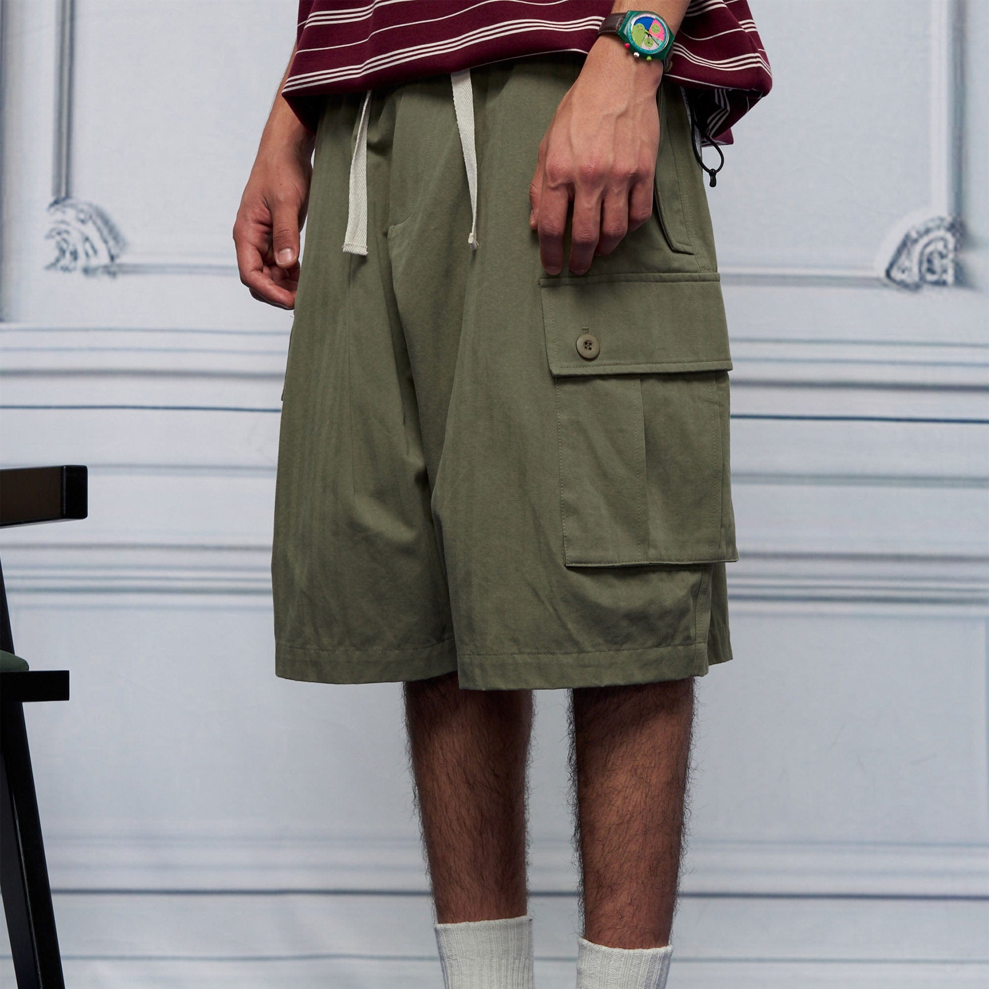 UNLIMITED MOTE Multi-Pocket Drawstring Cargo Shorts-Shorts-S-Green-Free Shipping Leatheretro