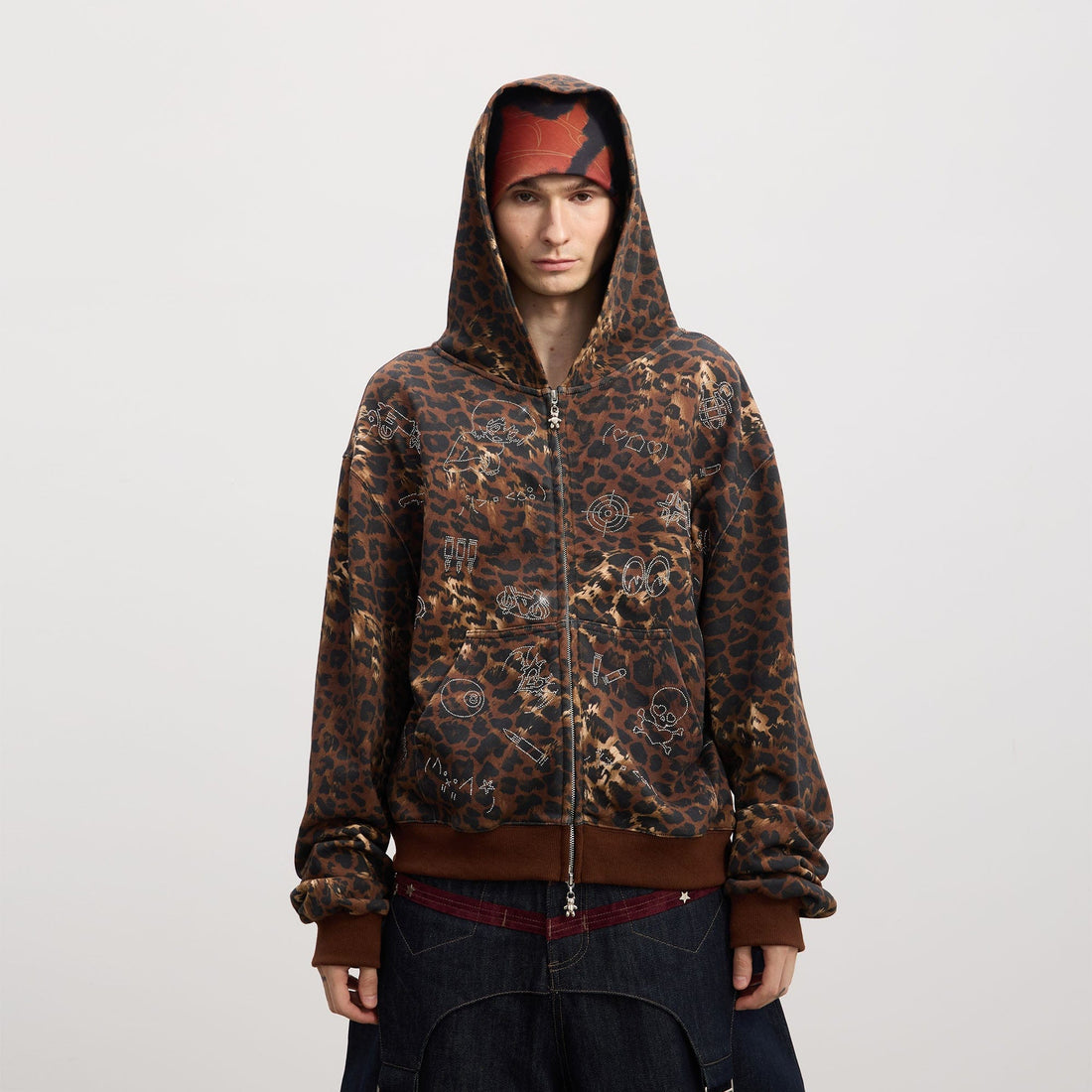 DND4DES Cartoon Rhinestone Leopard Zip-Up Hoodie-Jacket-S-Free Shipping Leatheretro