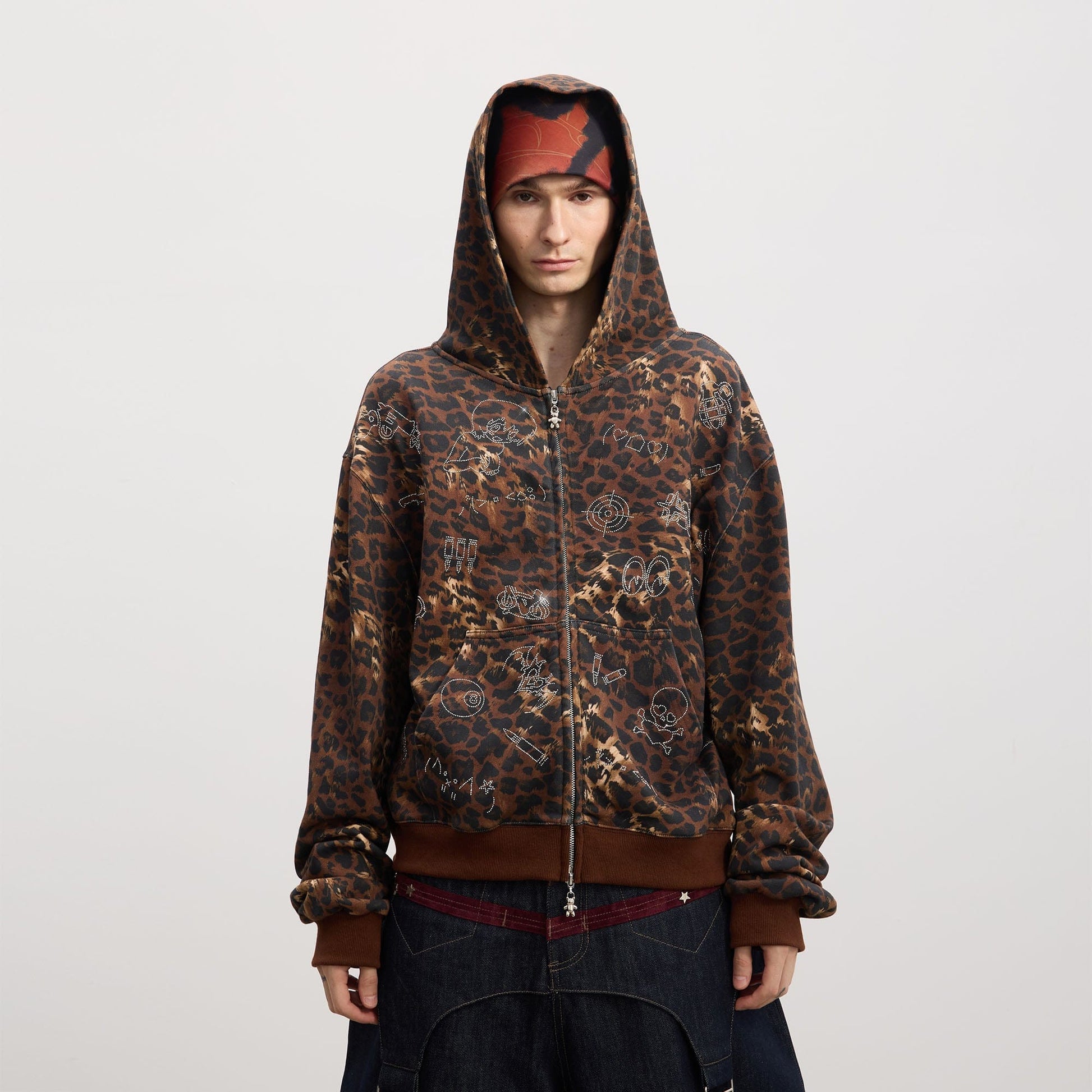 DND4DES Cartoon Rhinestone Leopard Zip-Up Hoodie-Jacket-S-Free Shipping Leatheretro