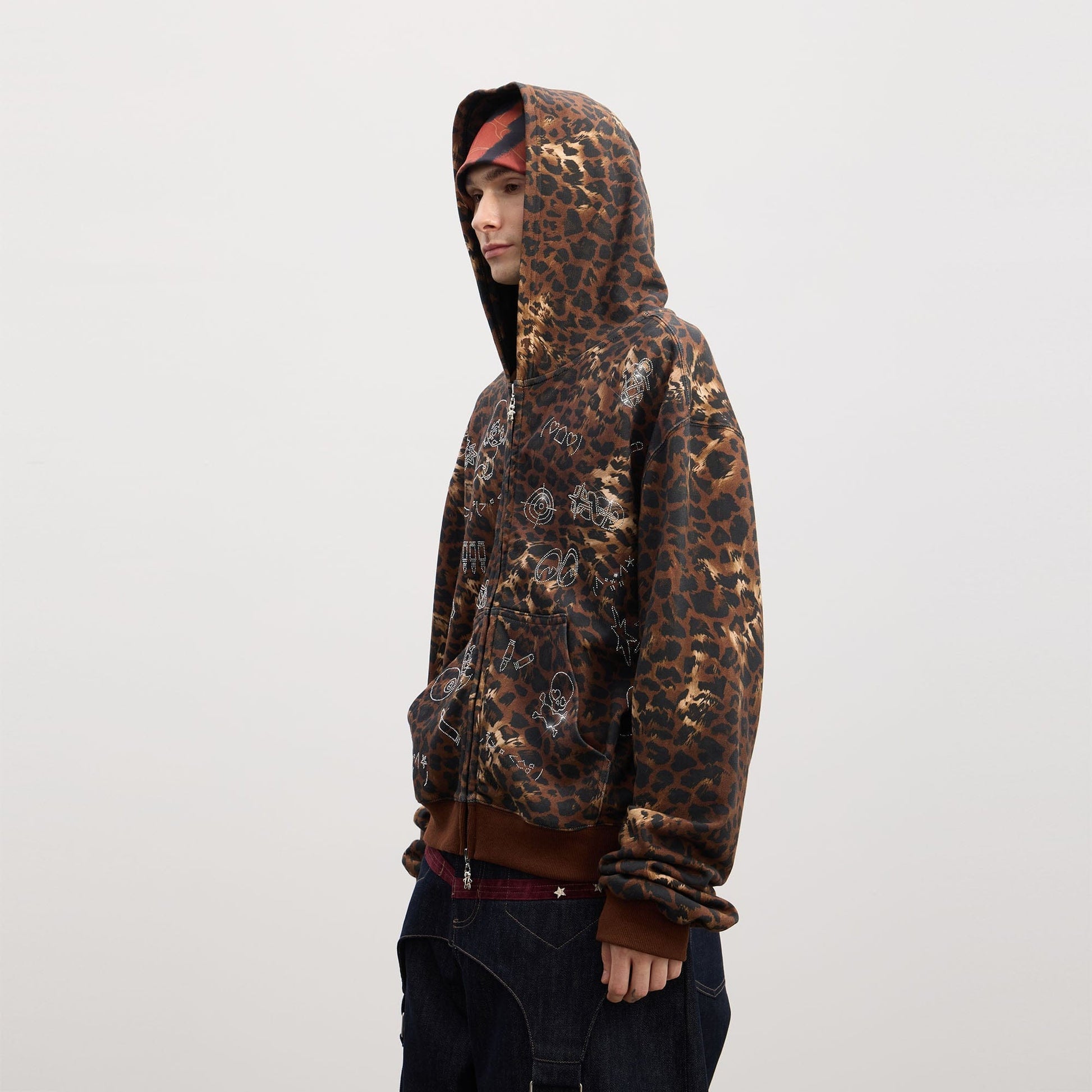 DND4DES Cartoon Rhinestone Leopard Zip-Up Hoodie-Jacket-S-Free Shipping Leatheretro