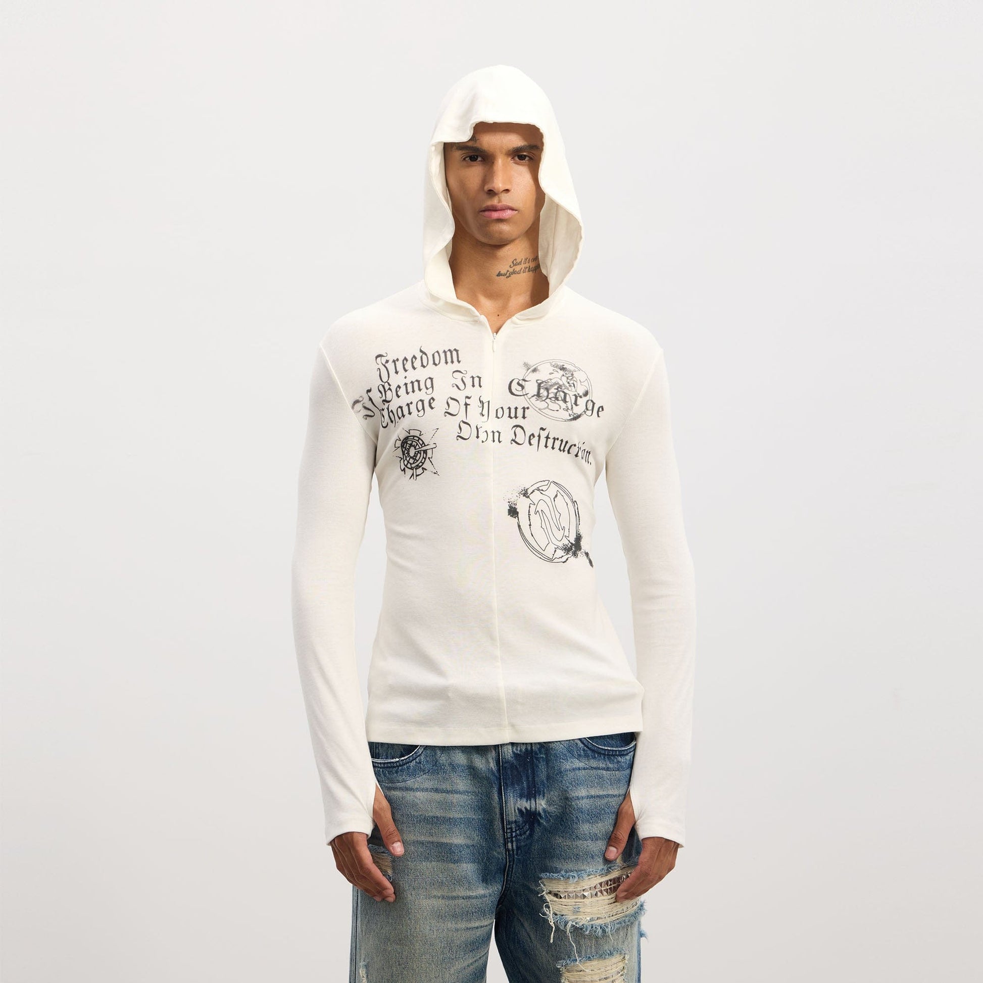 DND4DES Gothic Graphic Slim Zip-Up Hoodie-Hoodie-S-White-Free Shipping Leatheretro