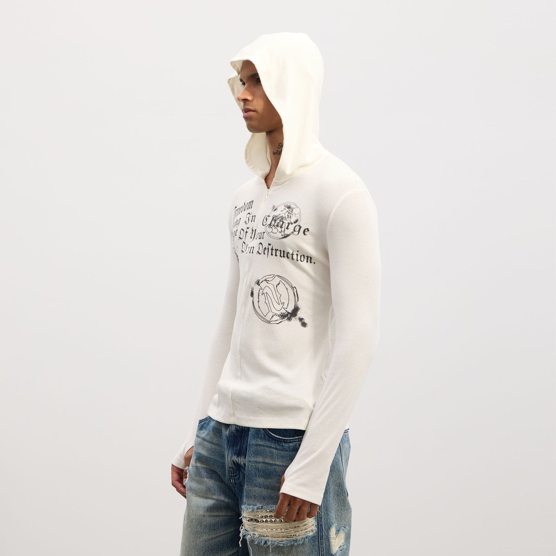 DND4DES Gothic Graphic Slim Zip-Up Hoodie-Hoodie-S-Gray-Free Shipping Leatheretro