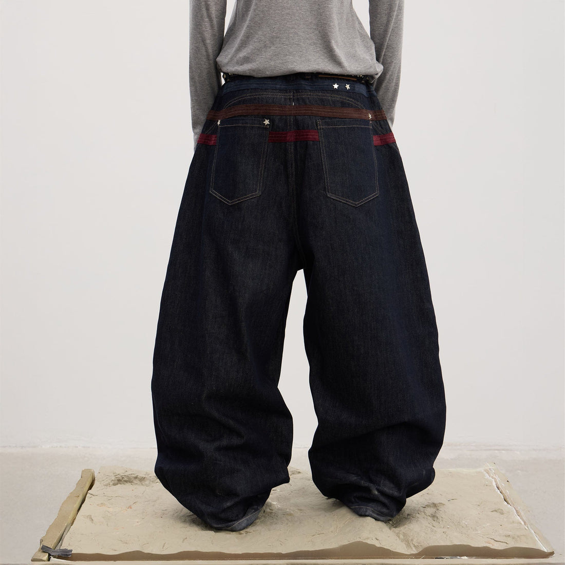 DND4DES Star-Rivet Harness-Layered Curved Jeans-Jeans-XS-Free Shipping Leatheretro