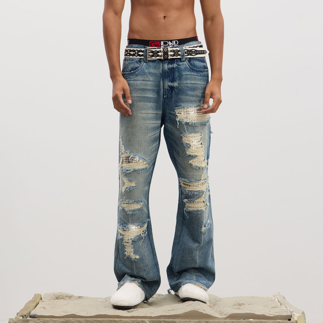 DND4DES Ripped Studded Flared Jeans-Jeans-S (Preorder)-Free Shipping Leatheretro