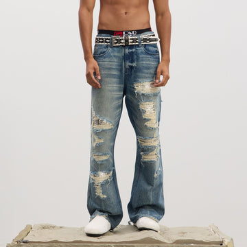 DND4DES Ripped Studded Flared Jeans-Jeans-S (Preorder)-Free Shipping Leatheretro