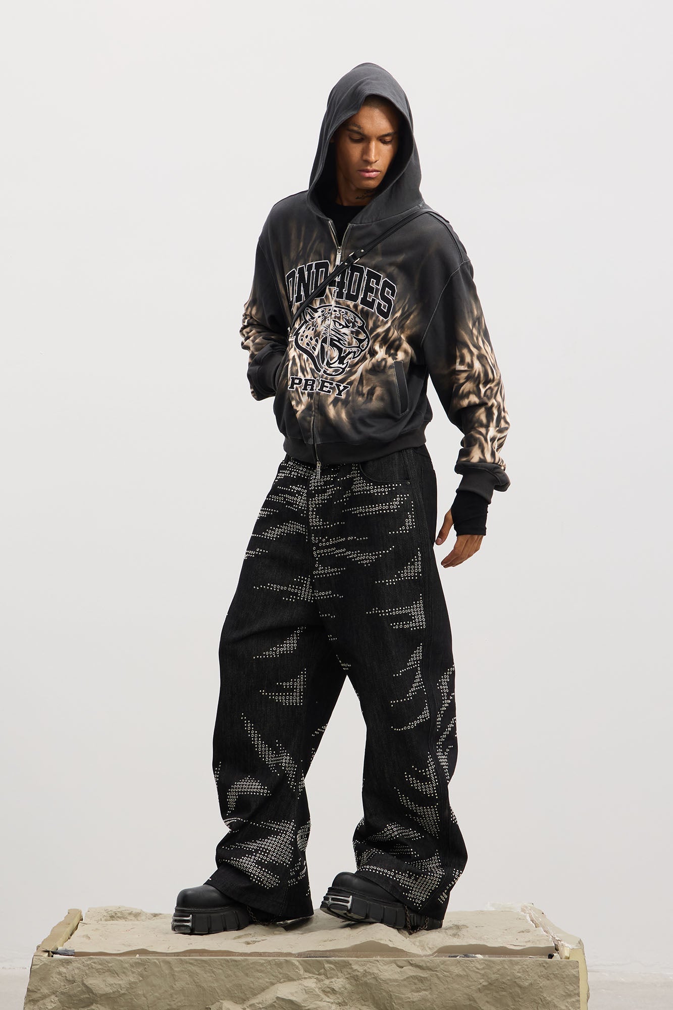 DND4DES Tiger Embroidered Zip-Up Hoodie-Jacket-S-Free Shipping Leatheretro