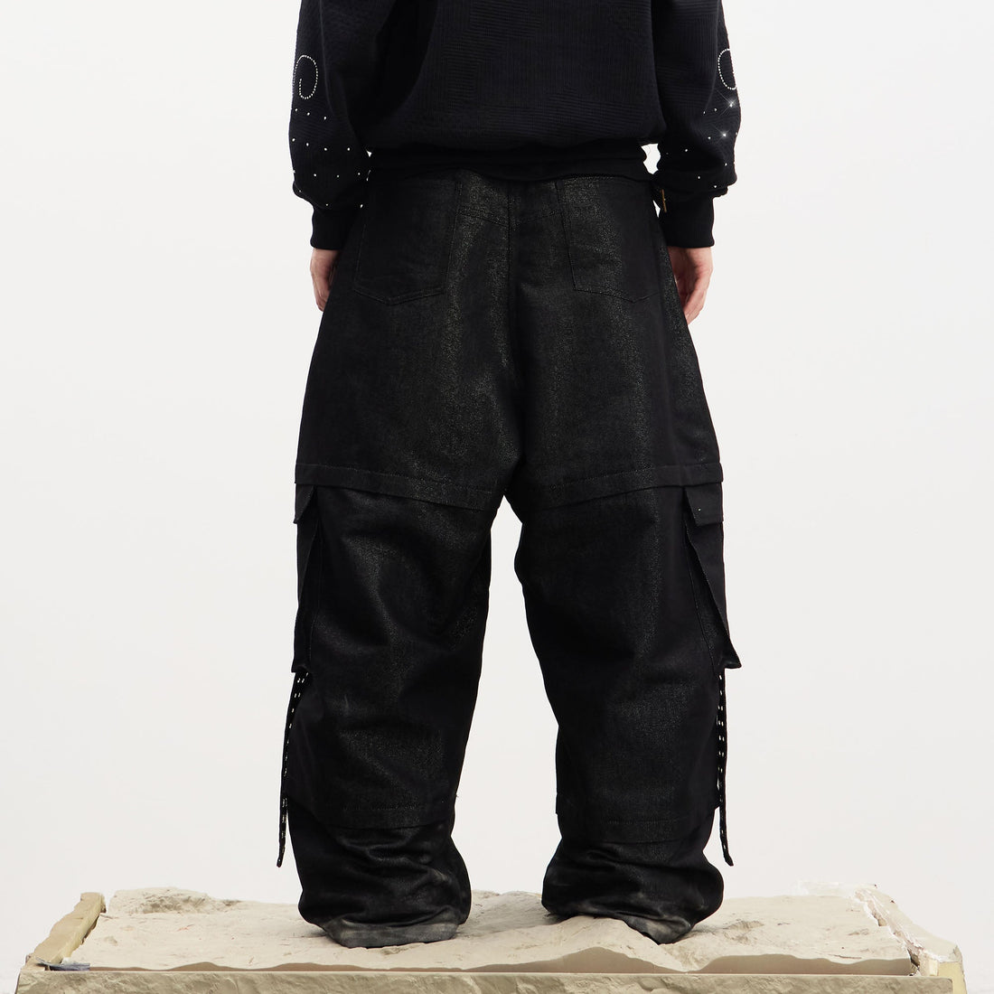 DND4DES Drawstring Ruched Coated Cargo Jeans-Jeans-S (Preorder)-Free Shipping Leatheretro