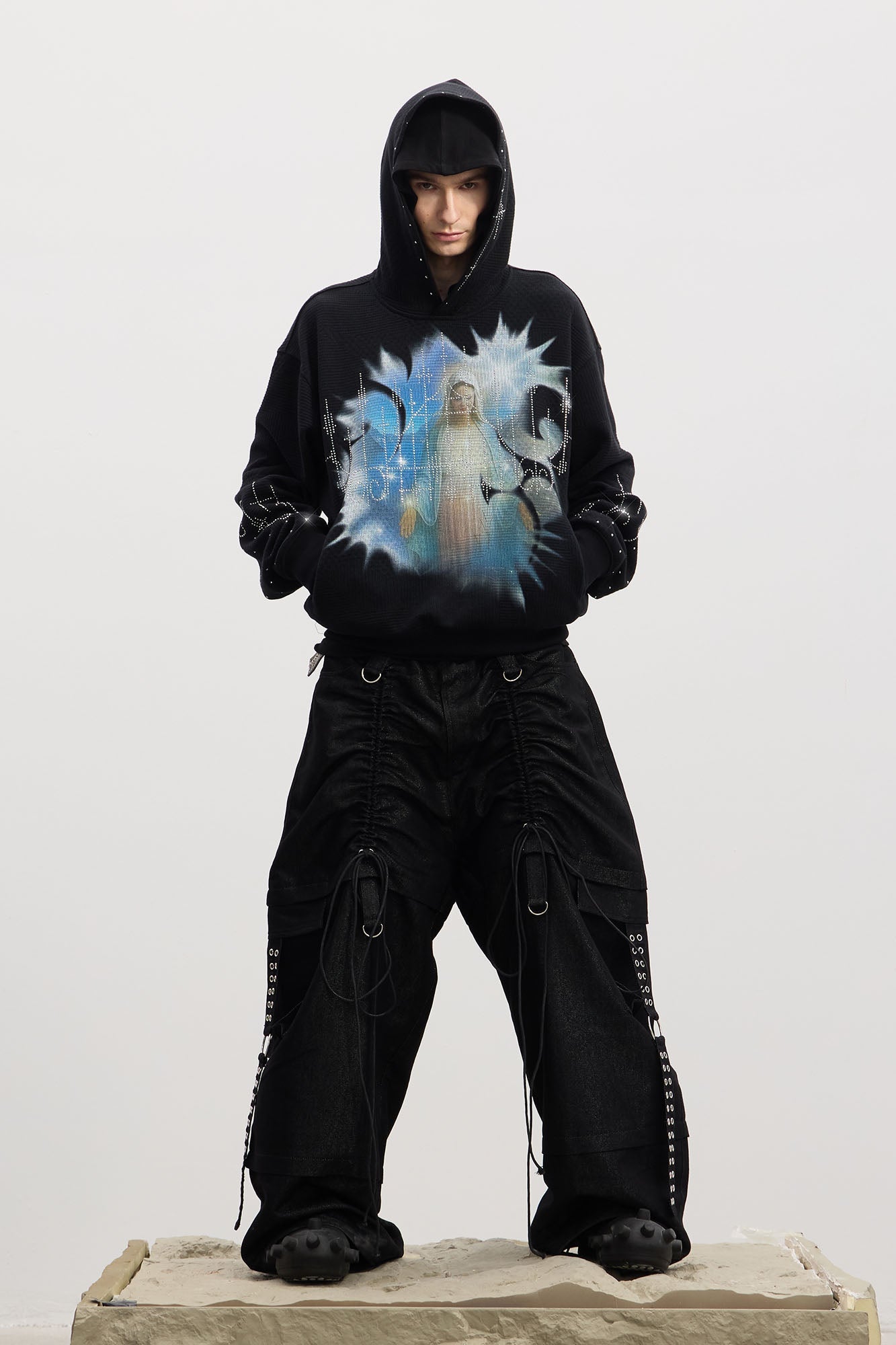 DND4DES Drawstring Ruched Coated Cargo Jeans-Jeans-S (Preorder)-Free Shipping Leatheretro