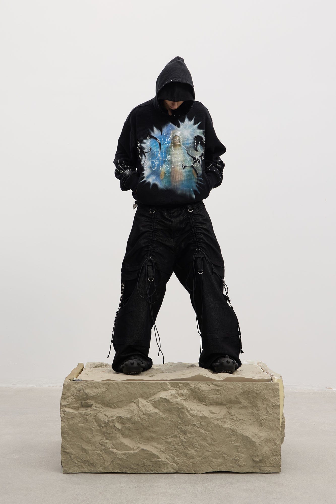 DND4DES Virgin Mary Graphic Rhinestone Hoodie-Hoodie-S (Preorder)-Black-Free Shipping Leatheretro