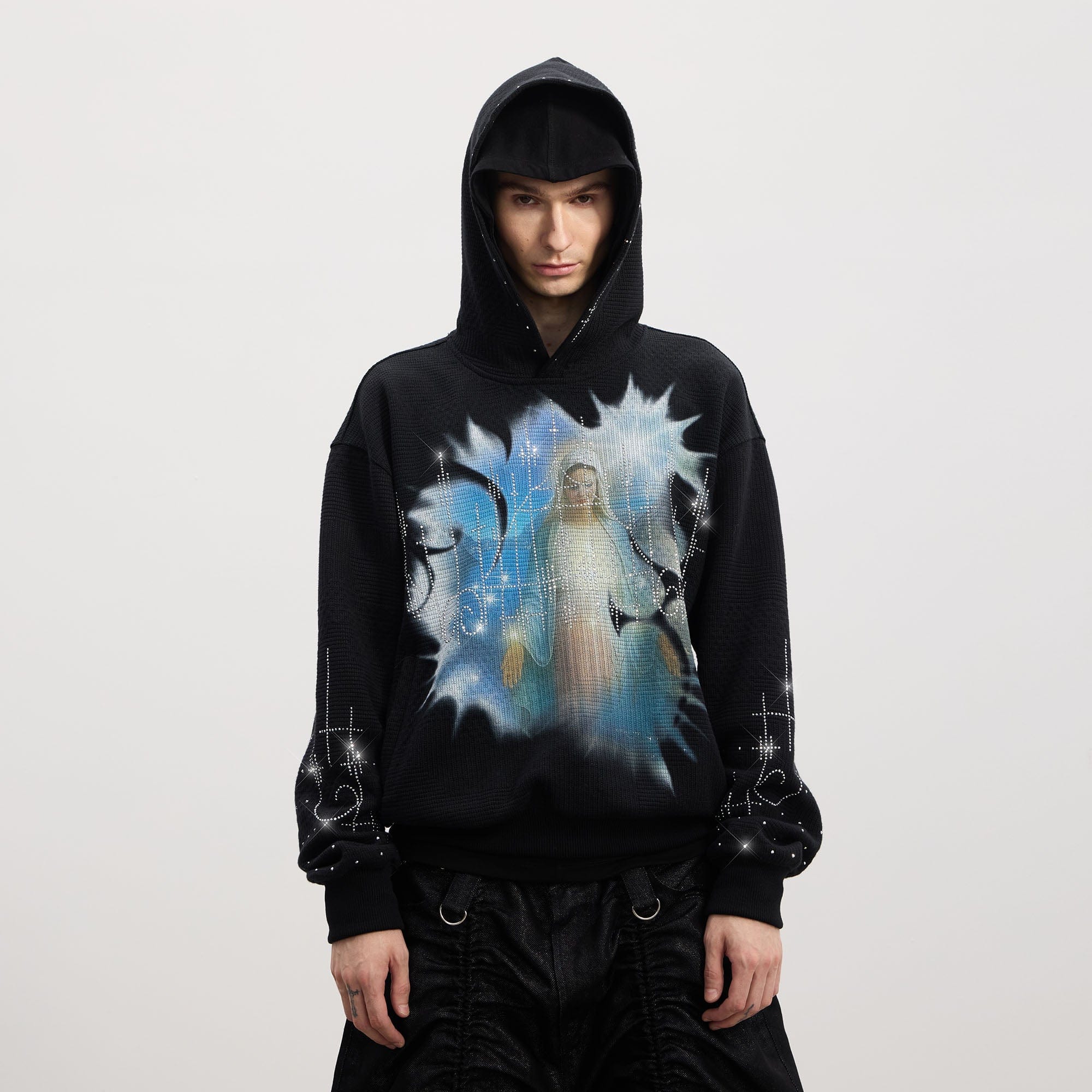 DND4DES Virgin Mary Graphic Rhinestone Hoodie-Hoodie-S (Preorder)-Black-Free Shipping Leatheretro