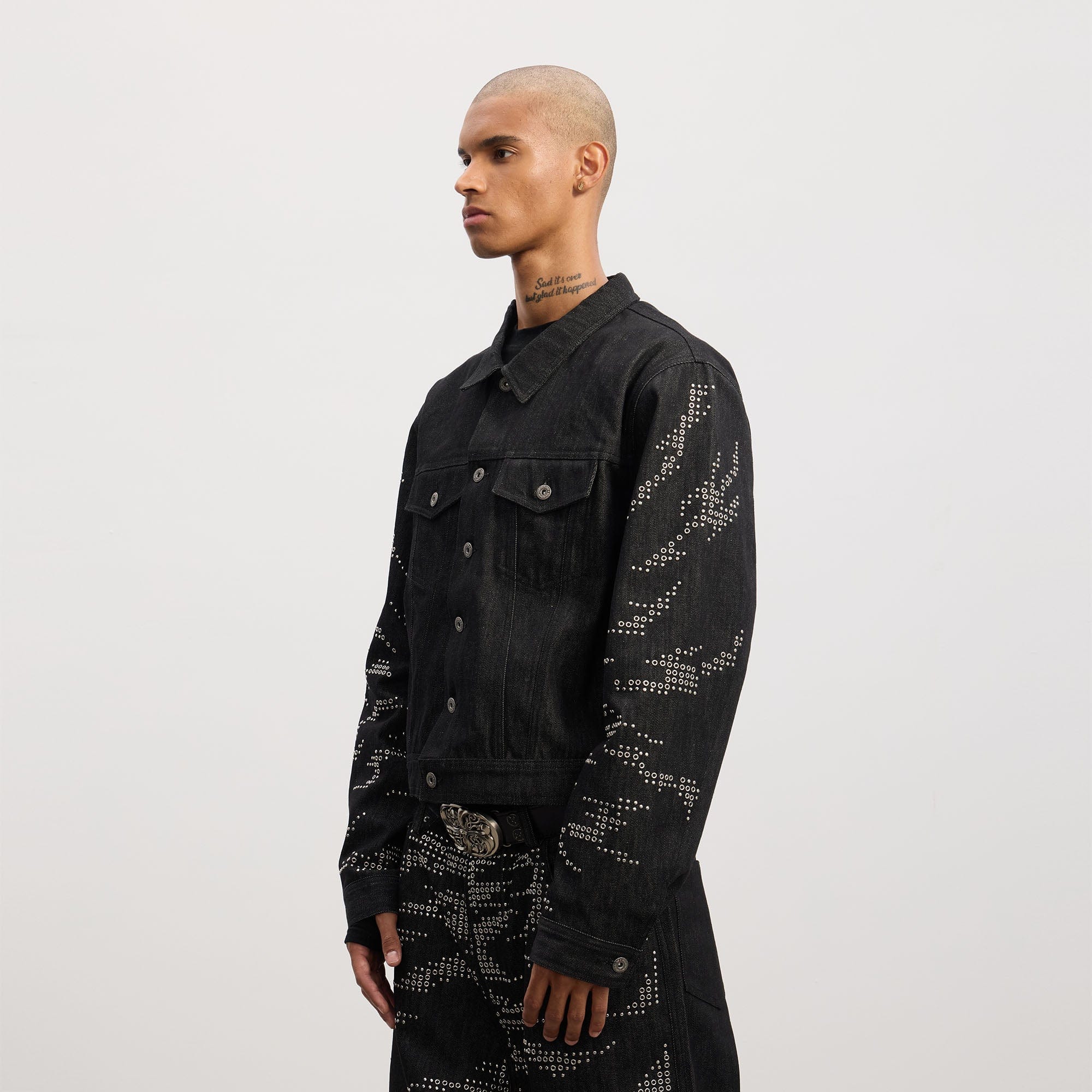 DND4DES Studded Sleeve Cropped Denim Jacket-Jacket-S-Free Shipping Leatheretro