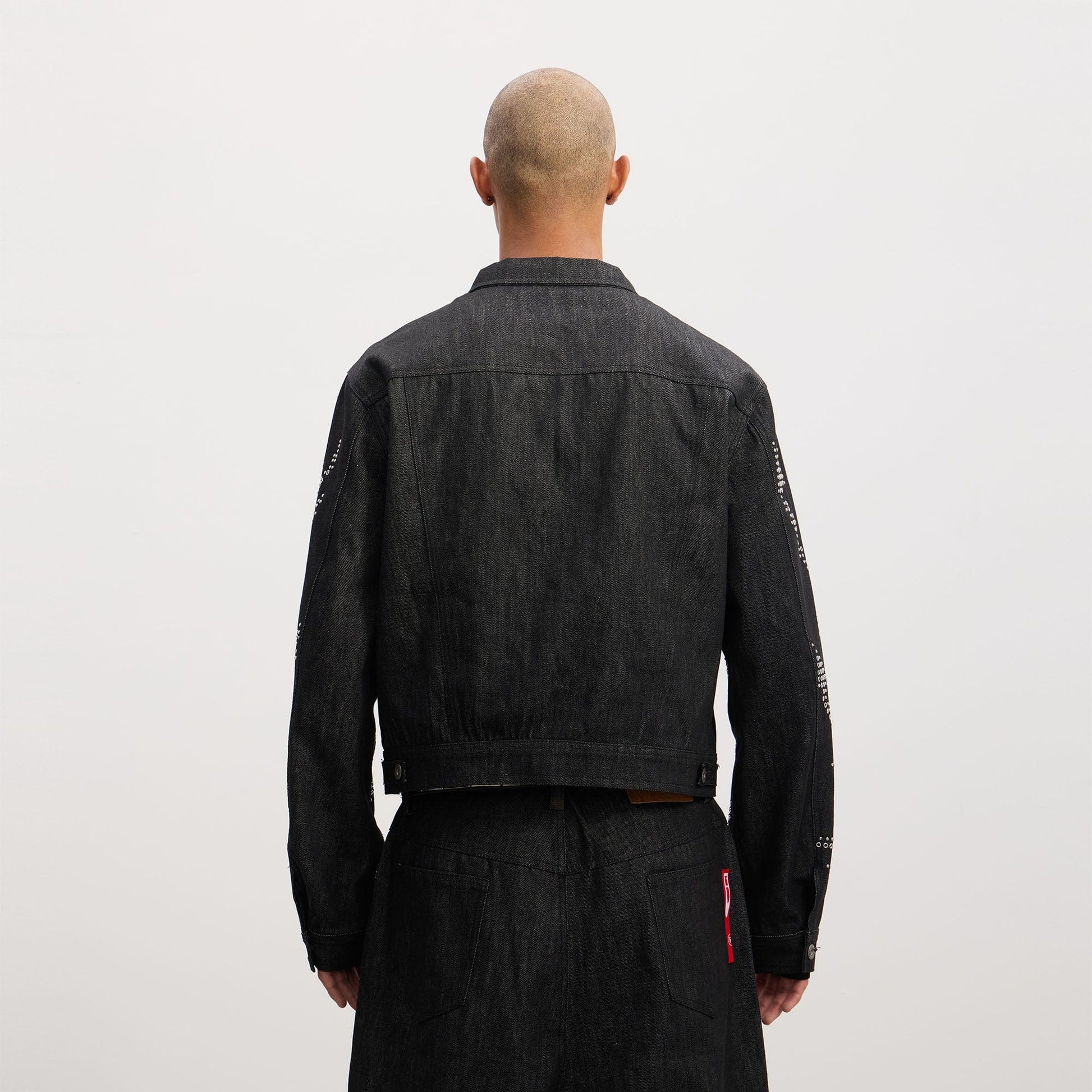 DND4DES Studded Sleeve Cropped Denim Jacket-Jacket-S-Free Shipping Leatheretro