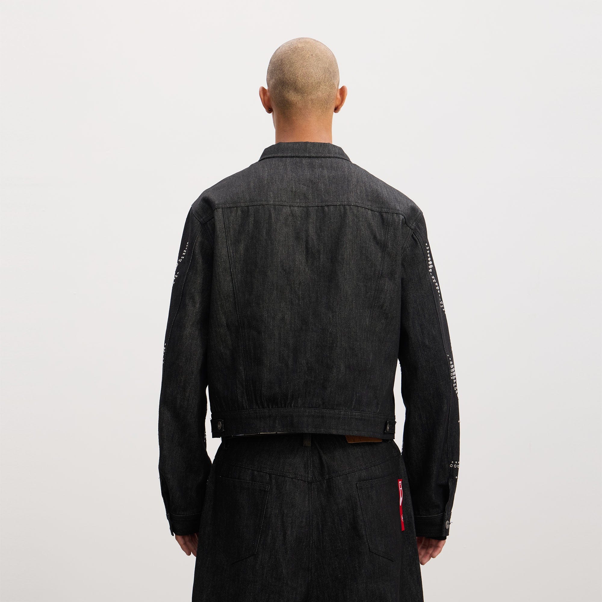 DND4DES Studded Sleeve Cropped Denim Jacket-Jacket-S-Free Shipping Leatheretro