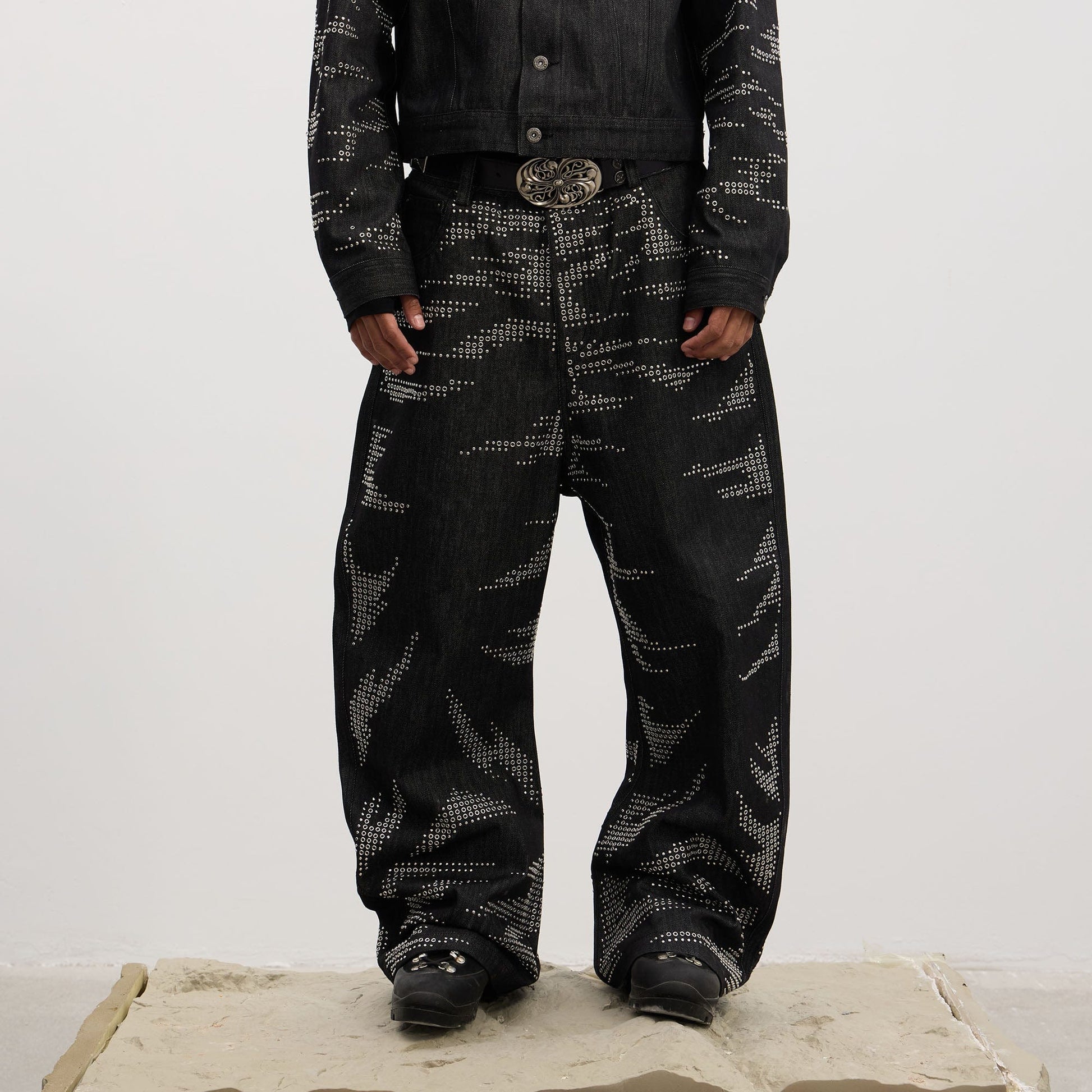 DND4DES Studded Tiger Stripe Baggy Jeans-Jeans-XS-Free Shipping Leatheretro