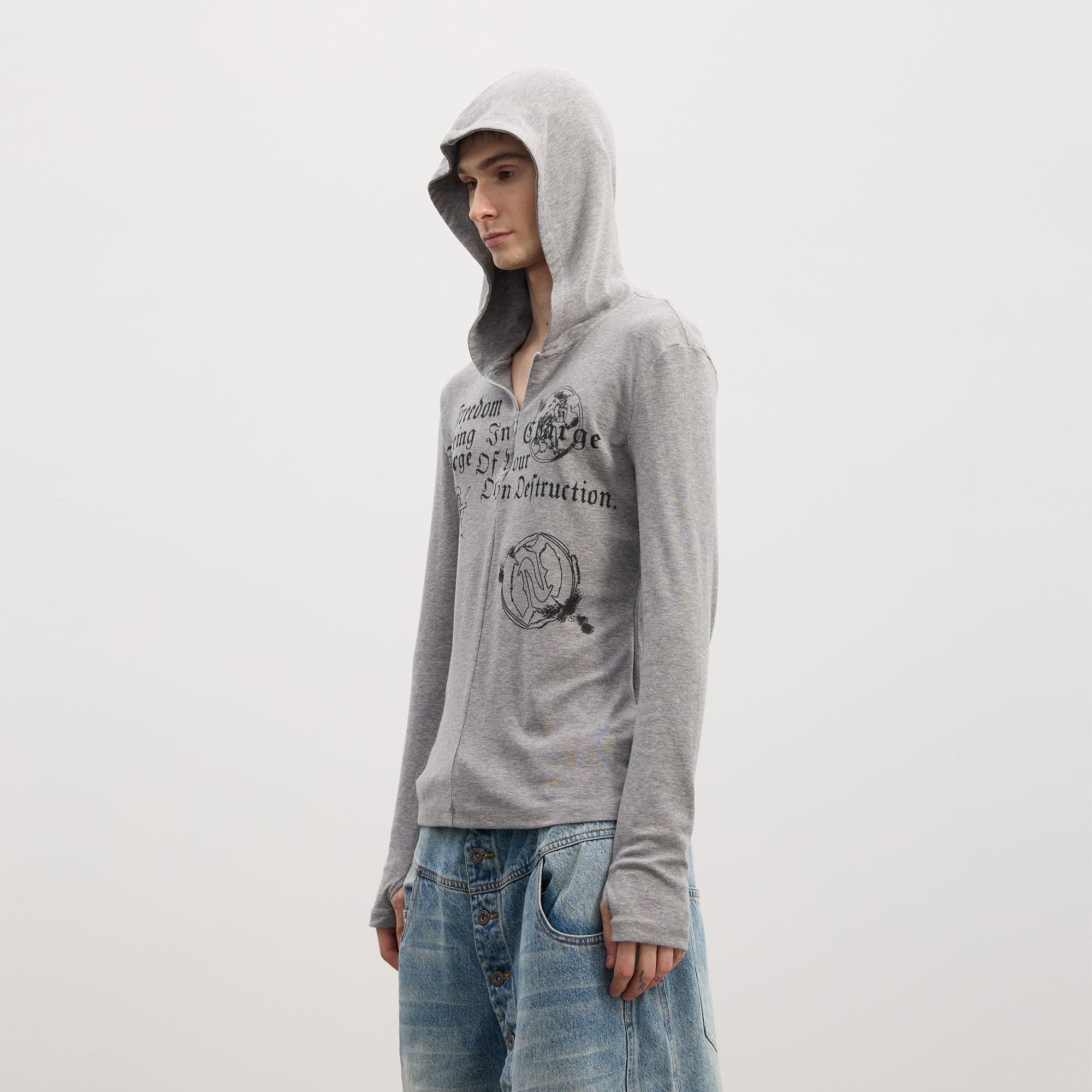 DND4DES Gothic Graphic Slim Zip-Up Hoodie-Hoodie-S-Gray-Free Shipping Leatheretro