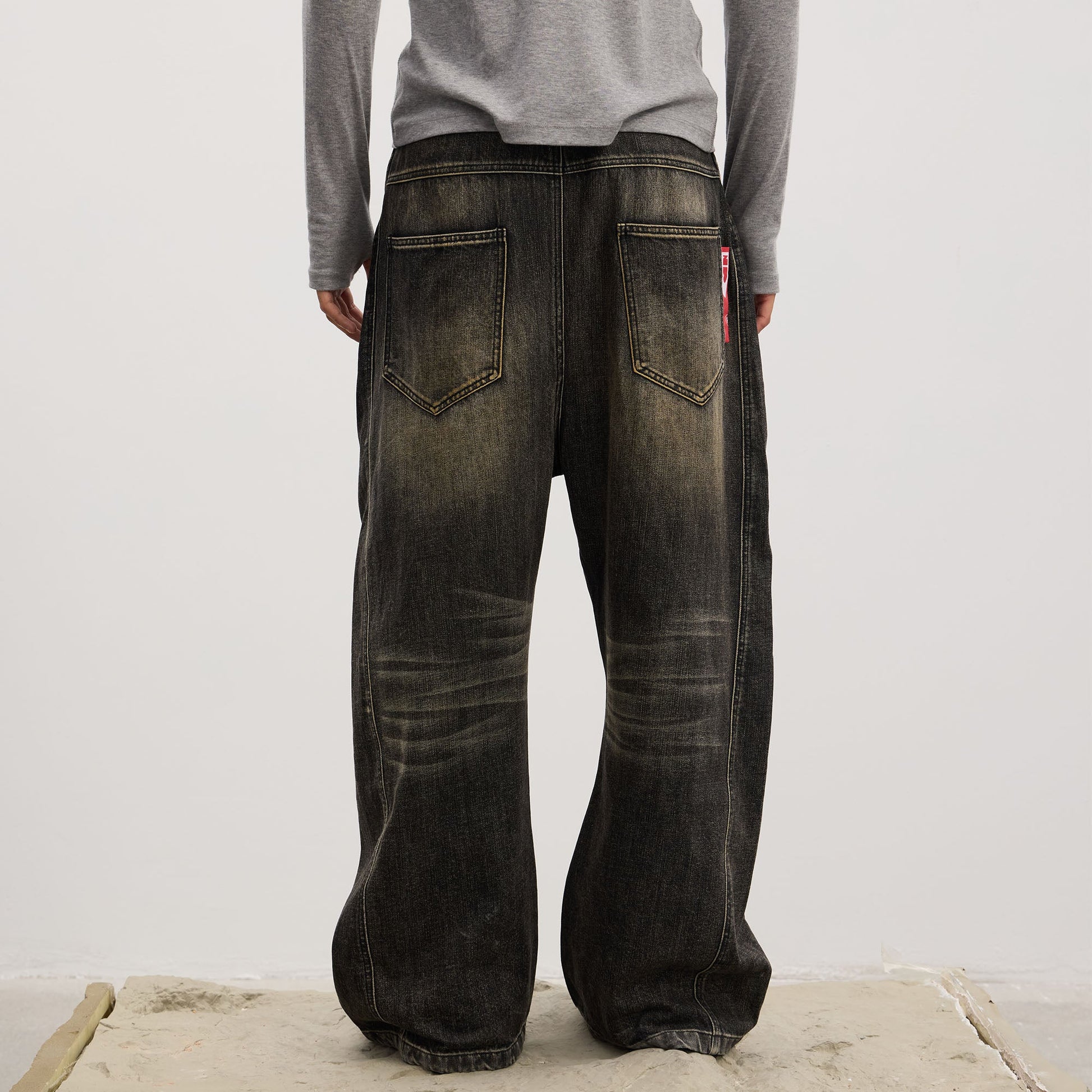 DND4DES Asymmetric Button-Fly Panel Washed Jeans-Jeans-XS-Blue-Free Shipping Leatheretro