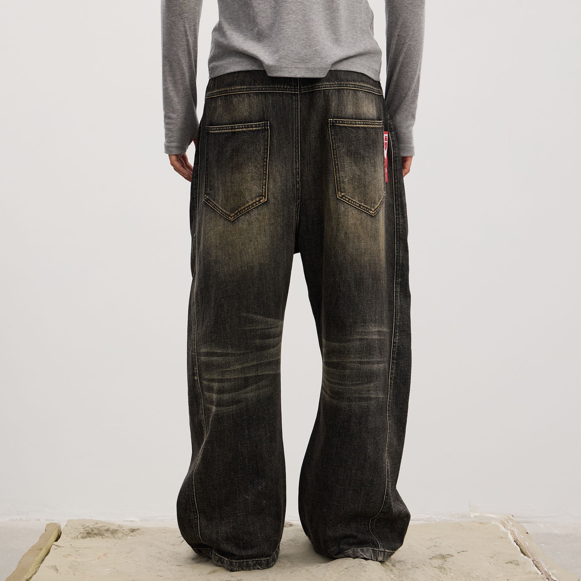 DND4DES Asymmetric Button-Fly Panel Washed Jeans-Jeans-XS-Blue-Free Shipping Leatheretro