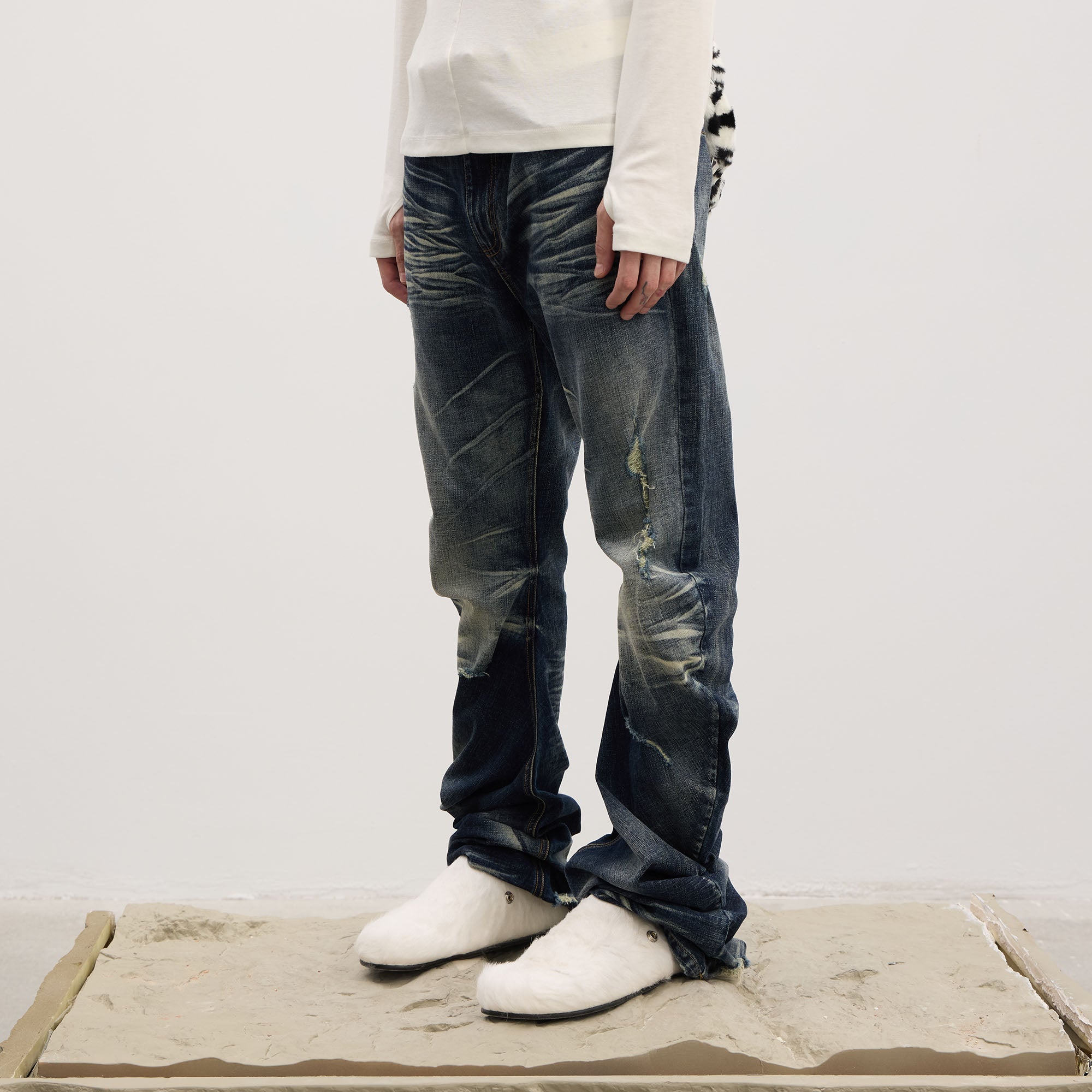 DND4DES Dirty Fit Whiskered Stack Jeans-Jeans-S-Blue-Free Shipping Leatheretro