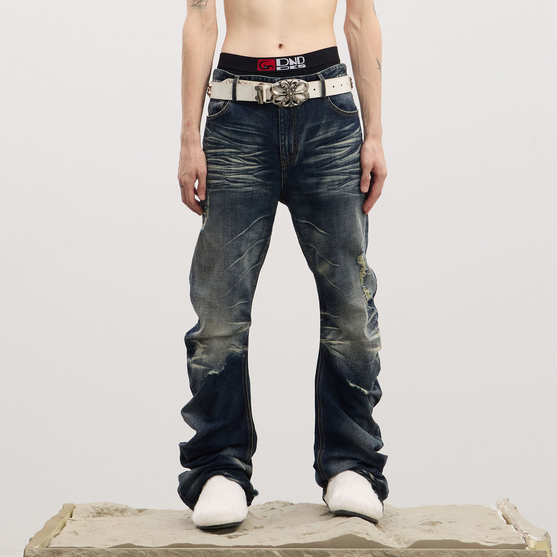 DND4DES Dirty Fit Whiskered Stack Jeans-Jeans-S-Blue-Free Shipping Leatheretro