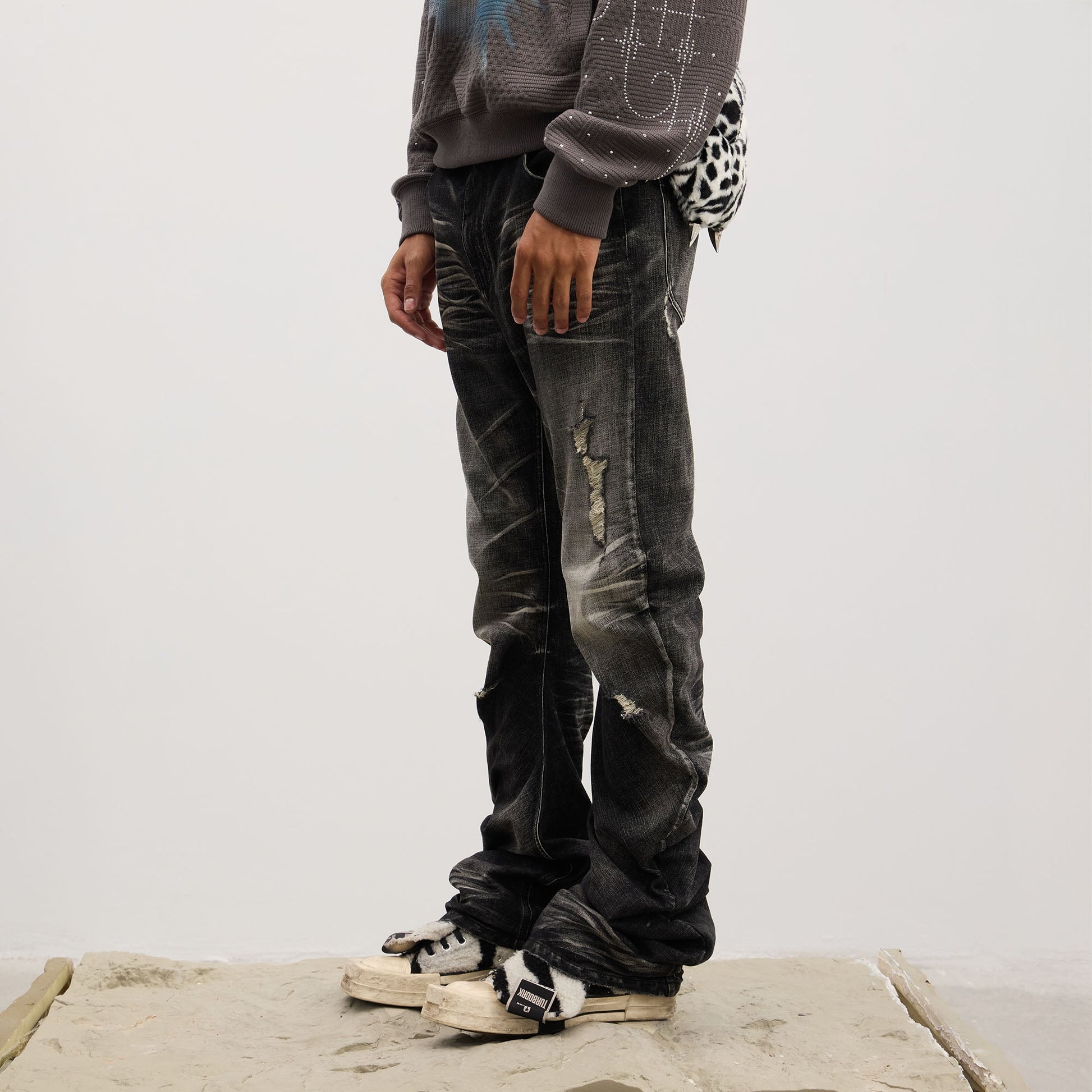 DND4DES Dirty Fit Whiskered Stack Jeans-Jeans-S-Blue-Free Shipping Leatheretro