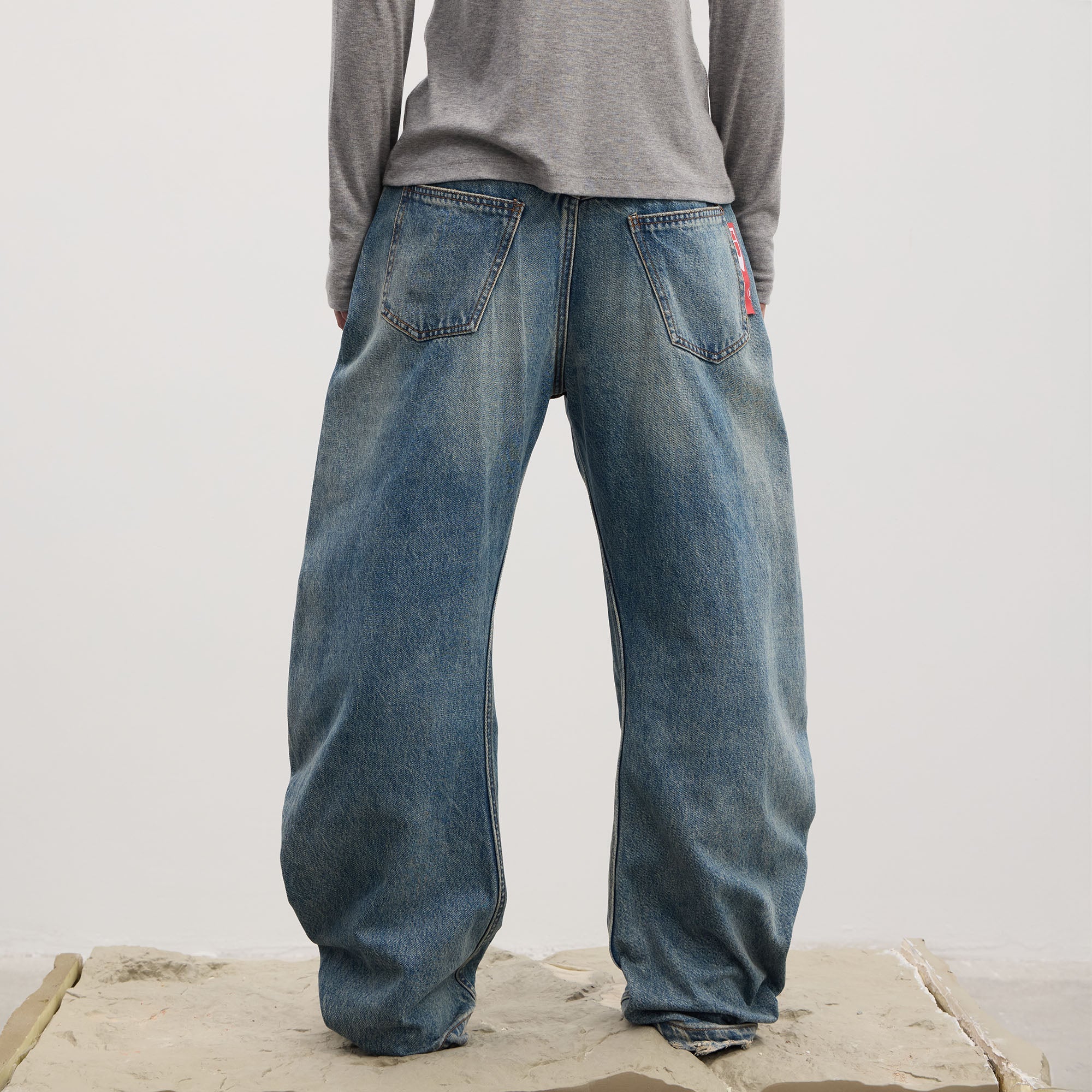 DND4DES Washed Button-Up Balloon-Leg Jeans-Jeans-S (Preorder)-Black-Free Shipping Leatheretro