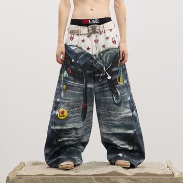 DND4DES Trompe-l'?il Double-Waist Baggy Jeans-Jeans-XS-Free Shipping Leatheretro