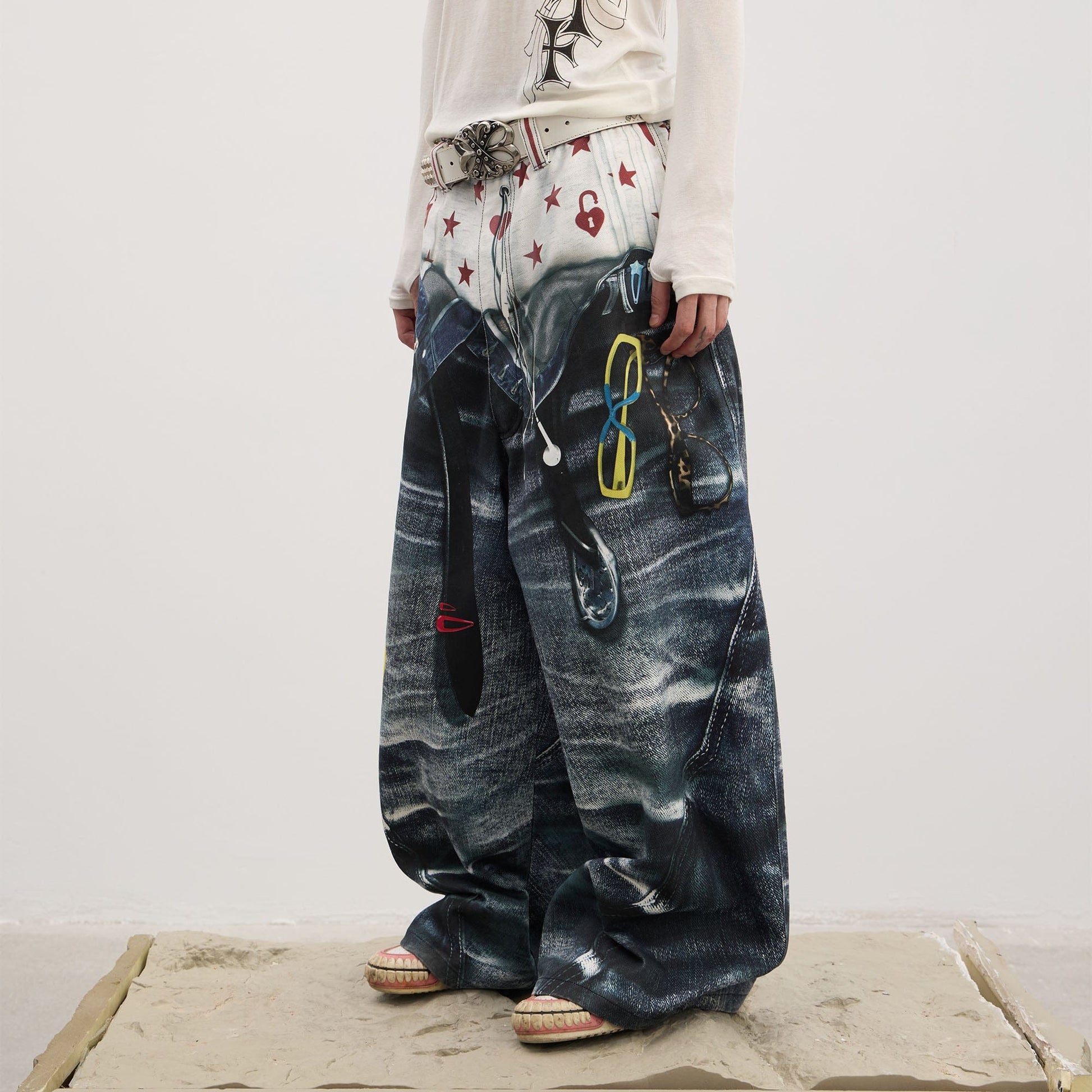 DND4DES Trompe-l'?il Double-Waist Baggy Jeans-Jeans-XS-Free Shipping Leatheretro