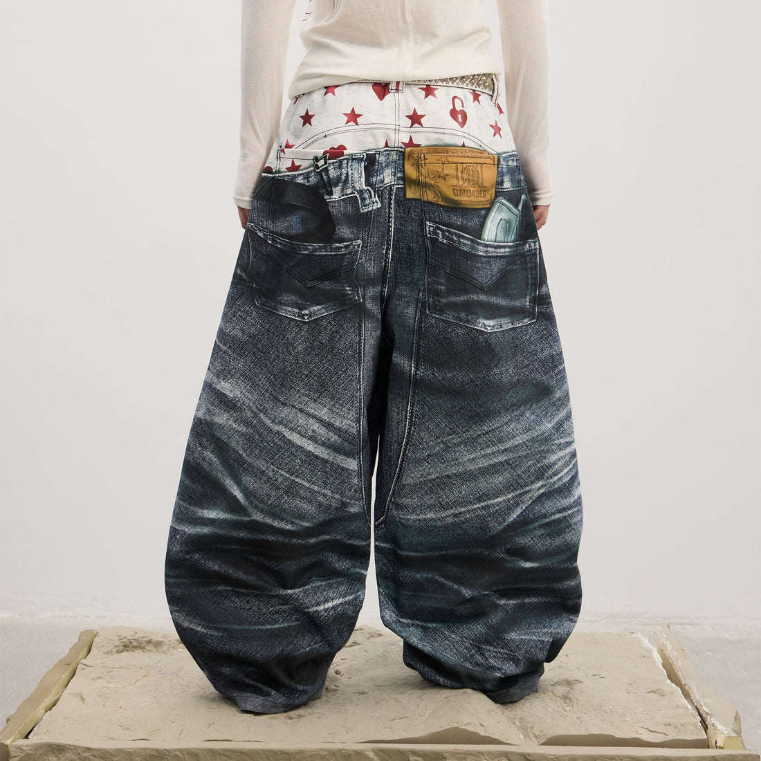 DND4DES Trompe-l'?il Double-Waist Baggy Jeans-Jeans-XS-Free Shipping Leatheretro