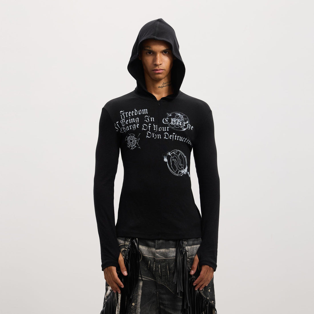 DND4DES Gothic Graphic Slim Zip-Up Hoodie-Hoodie-S-Gray-Free Shipping Leatheretro