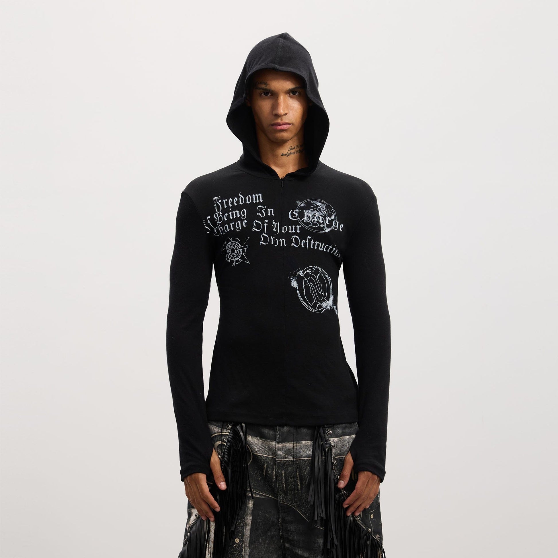 DND4DES Gothic Graphic Slim Zip-Up Hoodie-Hoodie-S-Black-Free Shipping Leatheretro