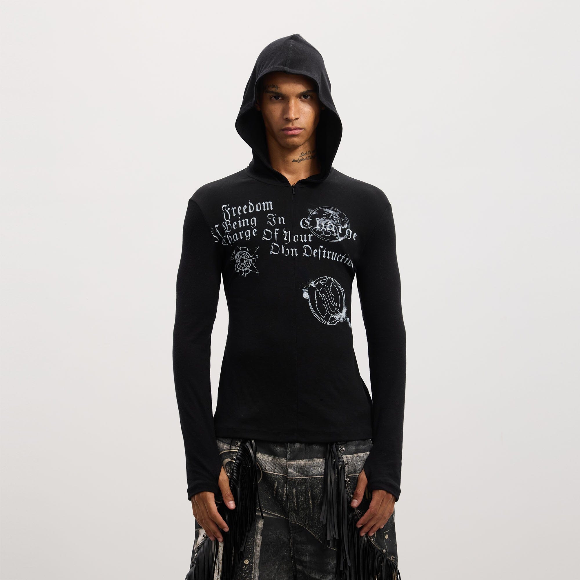 DND4DES Gothic Graphic Slim Zip-Up Hoodie-Hoodie-S-Black-Free Shipping Leatheretro