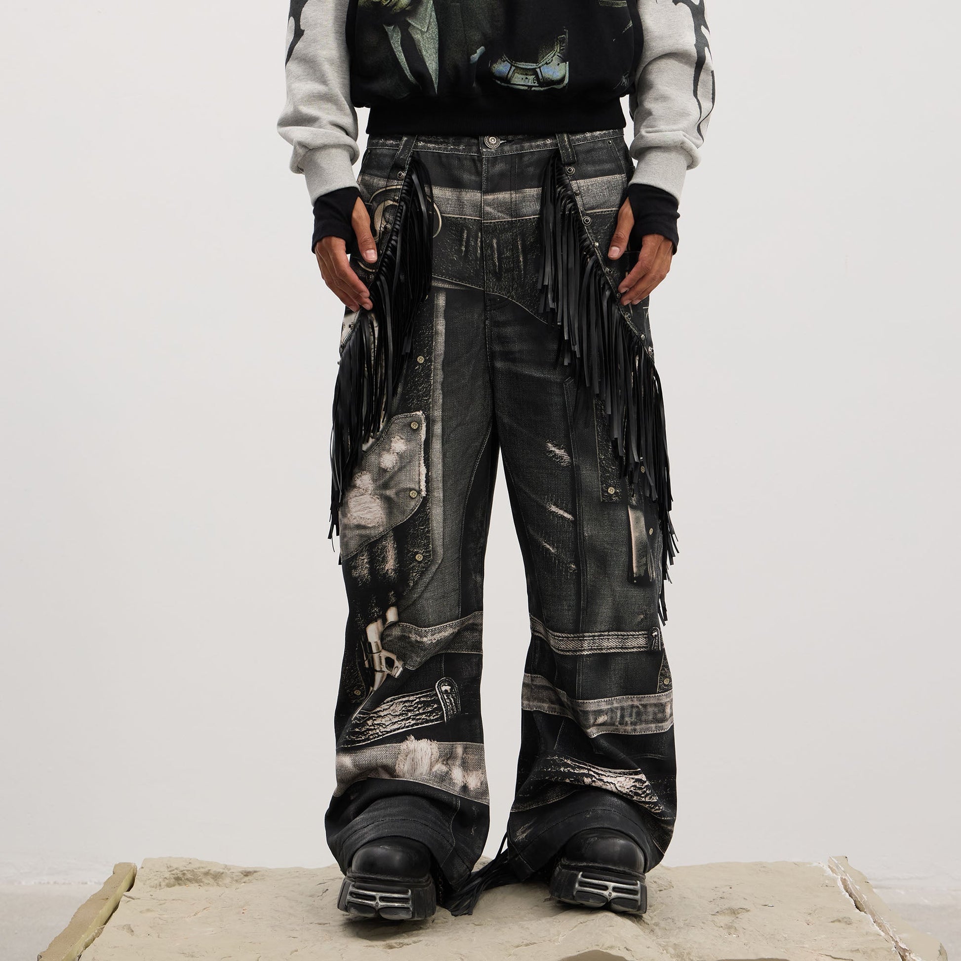 DND4DES Fringe Full-Print Baggy Jeans-Jeans-S-Free Shipping Leatheretro