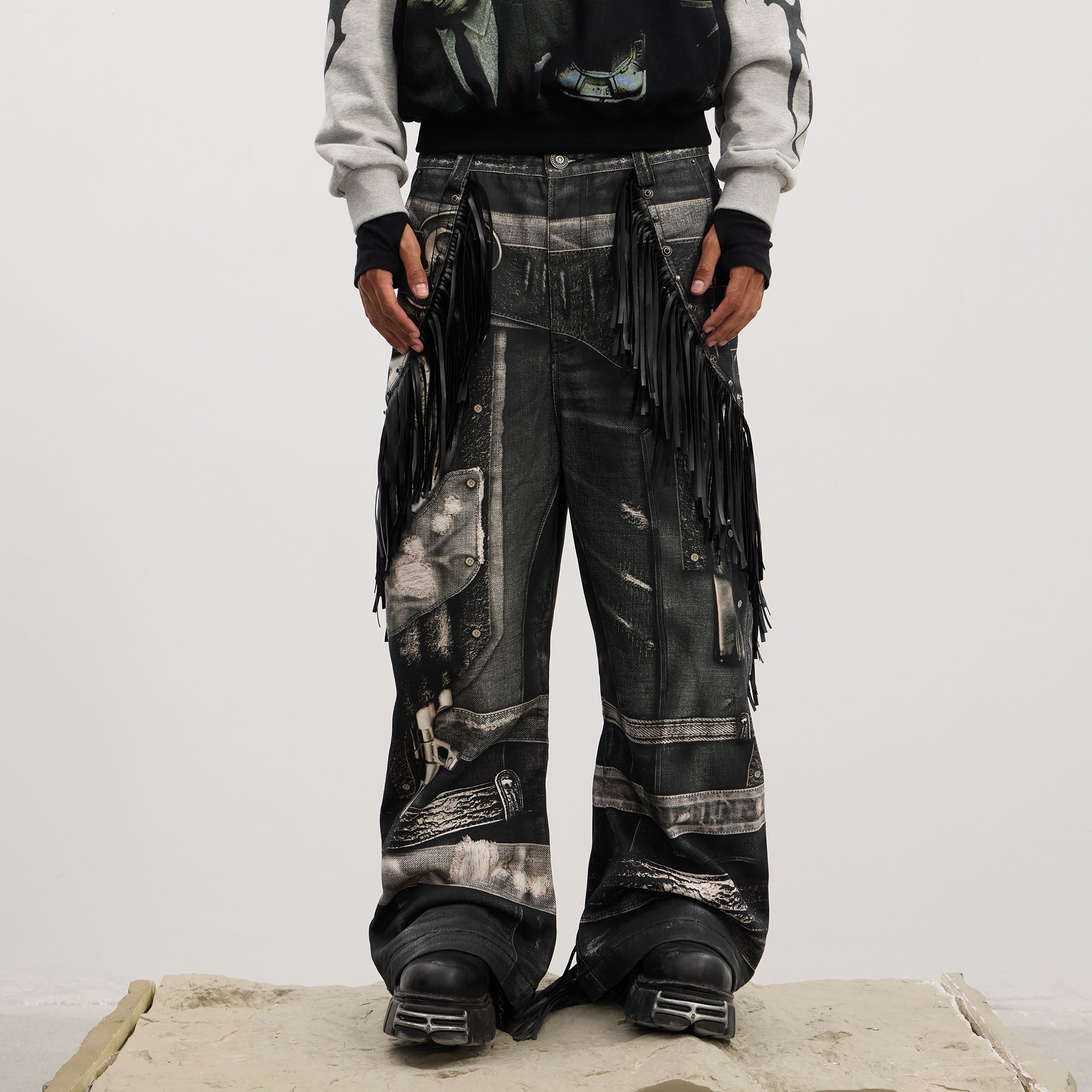 DND4DES Fringe Full-Print Baggy Jeans-Jeans-S-Free Shipping Leatheretro