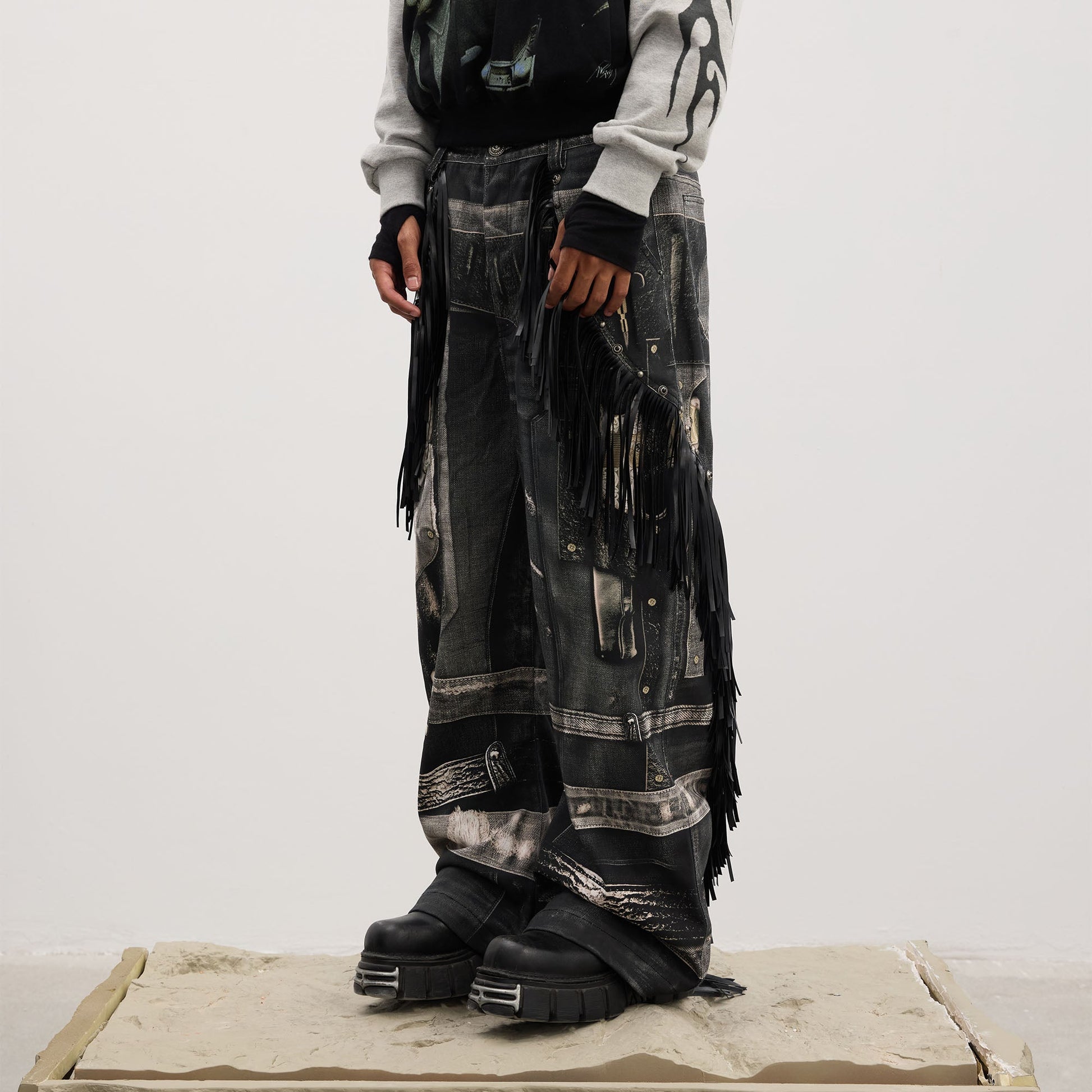 DND4DES Fringe Full-Print Baggy Jeans-Jeans-S-Free Shipping Leatheretro