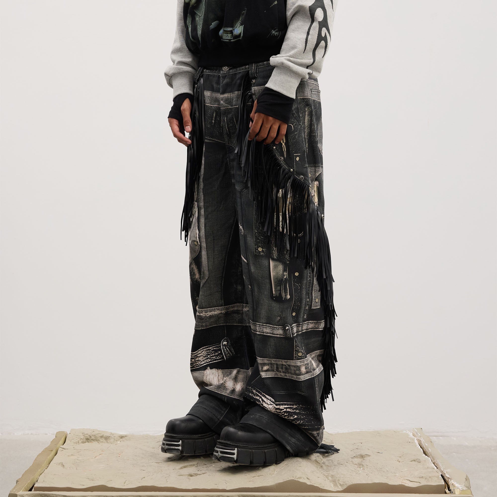 DND4DES Fringe Full-Print Baggy Jeans-Jeans-S-Free Shipping Leatheretro