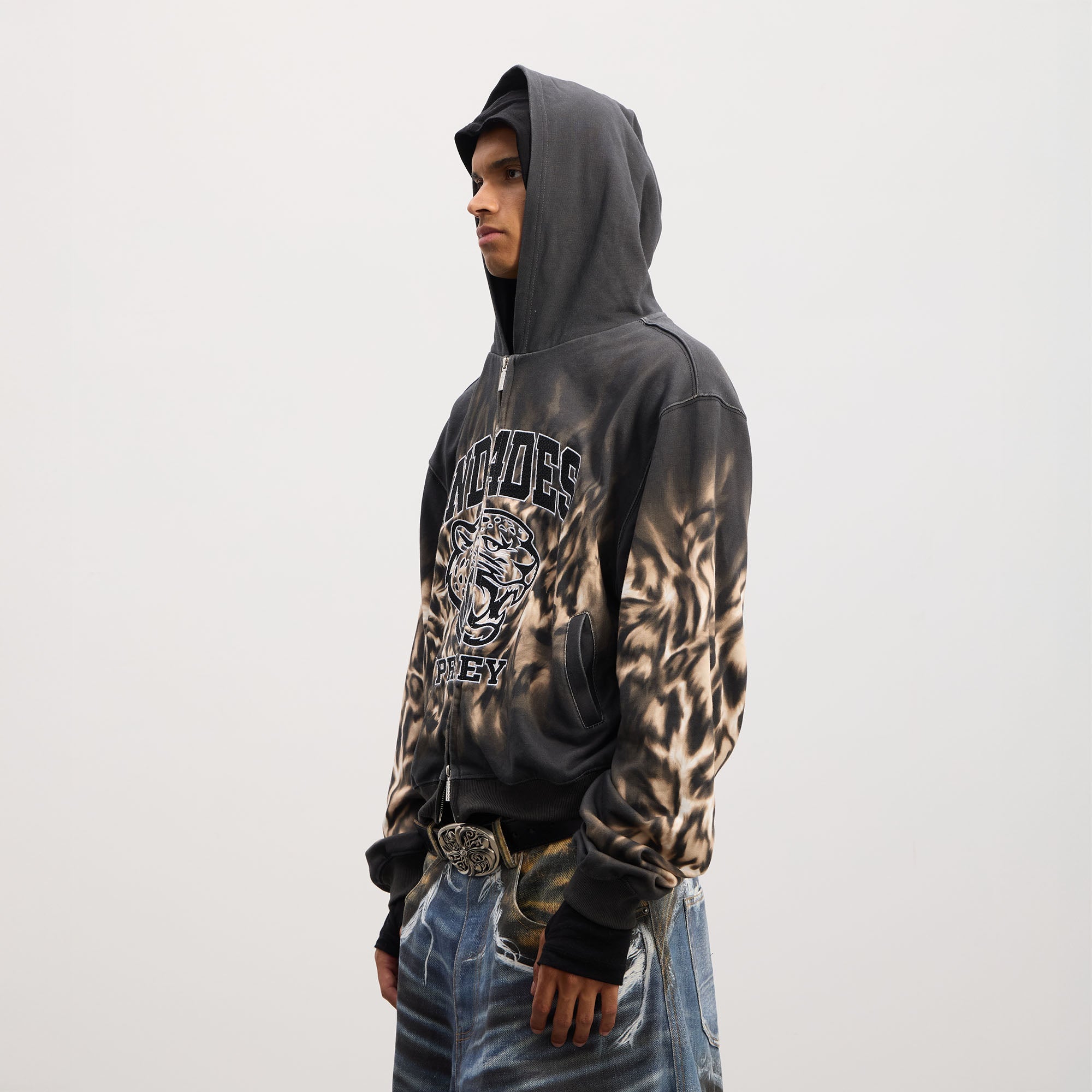 DND4DES Tiger Embroidered Zip-Up Hoodie-Jacket-S-Free Shipping Leatheretro