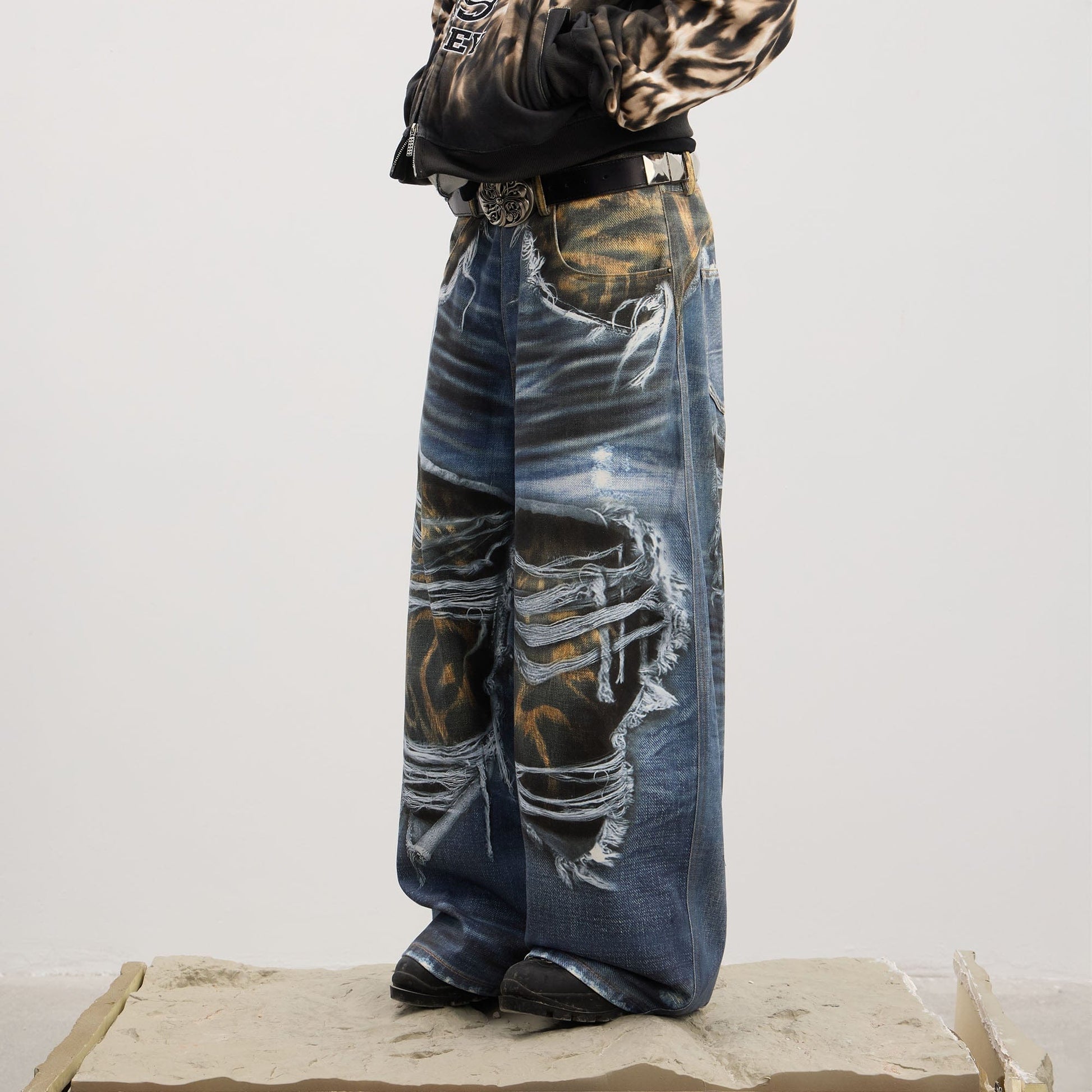 DND4DES Full-Printed Leopard Distressed Baggy Jeans-Jeans-XS-Free Shipping Leatheretro