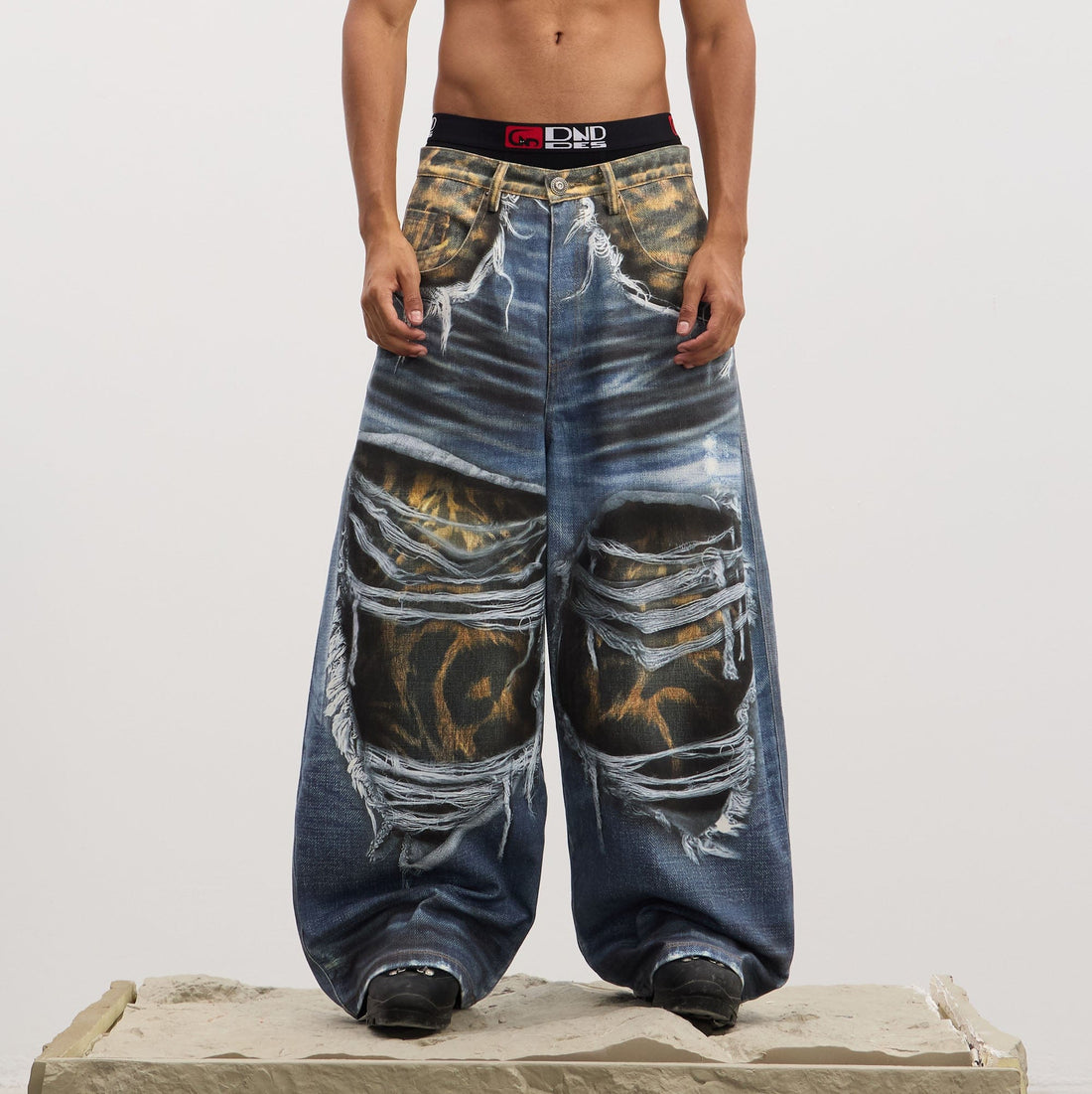 DND4DES Full-Printed Leopard Distressed Baggy Jeans-Jeans-XS-Free Shipping Leatheretro