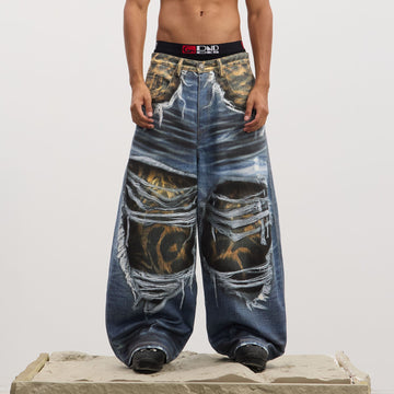 DND4DES Full-Printed Leopard Distressed Baggy Jeans-Jeans-XS-Free Shipping Leatheretro