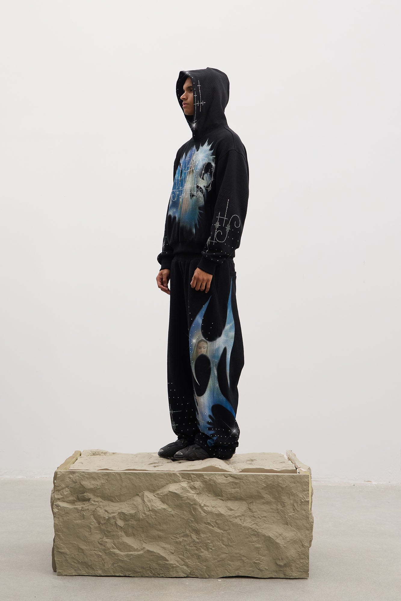 DND4DES Virgin Mary Graphic Rhinestone Sweatpants-Pants-S (Preorder)-Black-Free Shipping Leatheretro