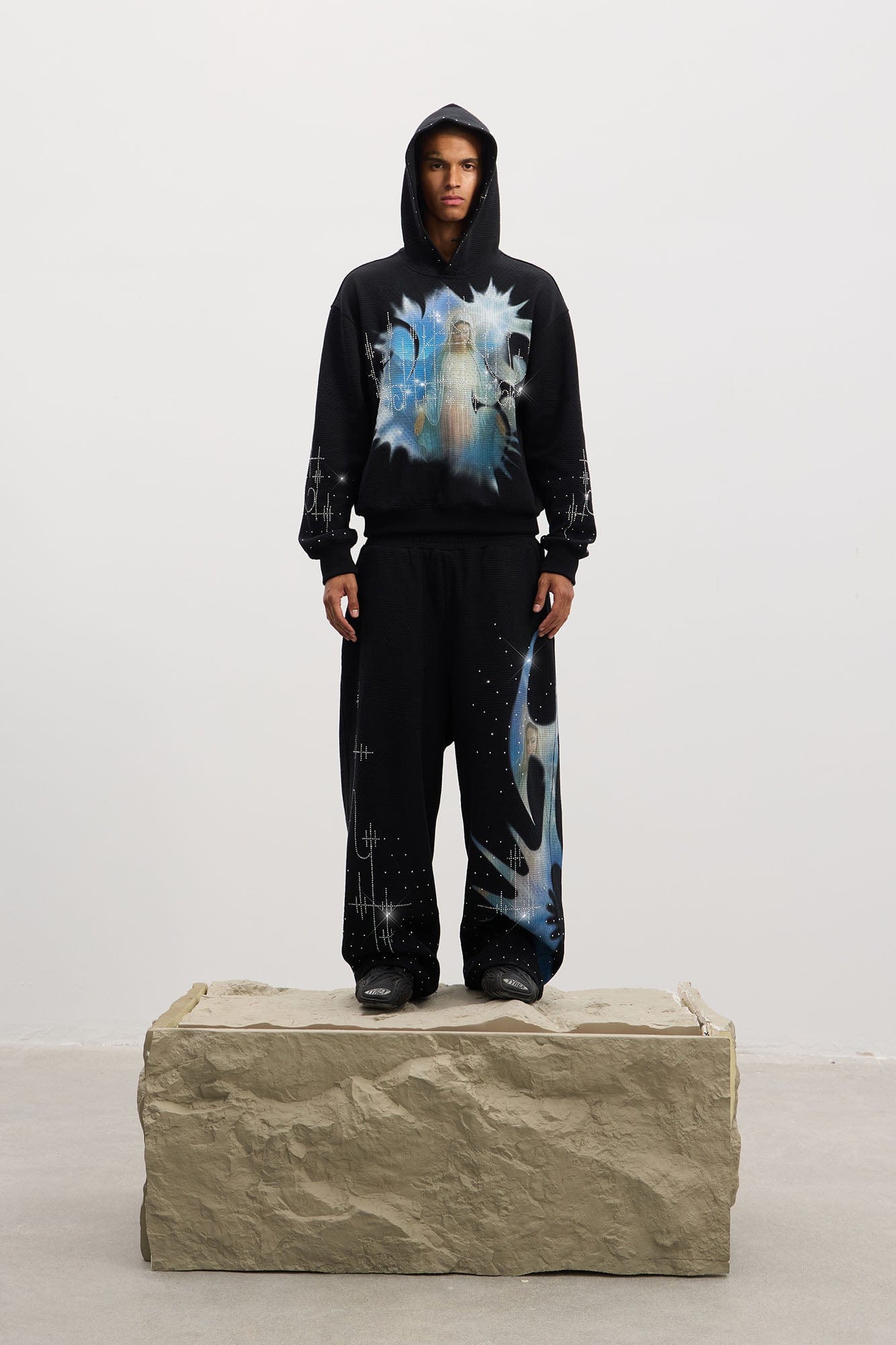 DND4DES Virgin Mary Graphic Rhinestone Sweatpants-Pants-S (Preorder)-Black-Free Shipping Leatheretro