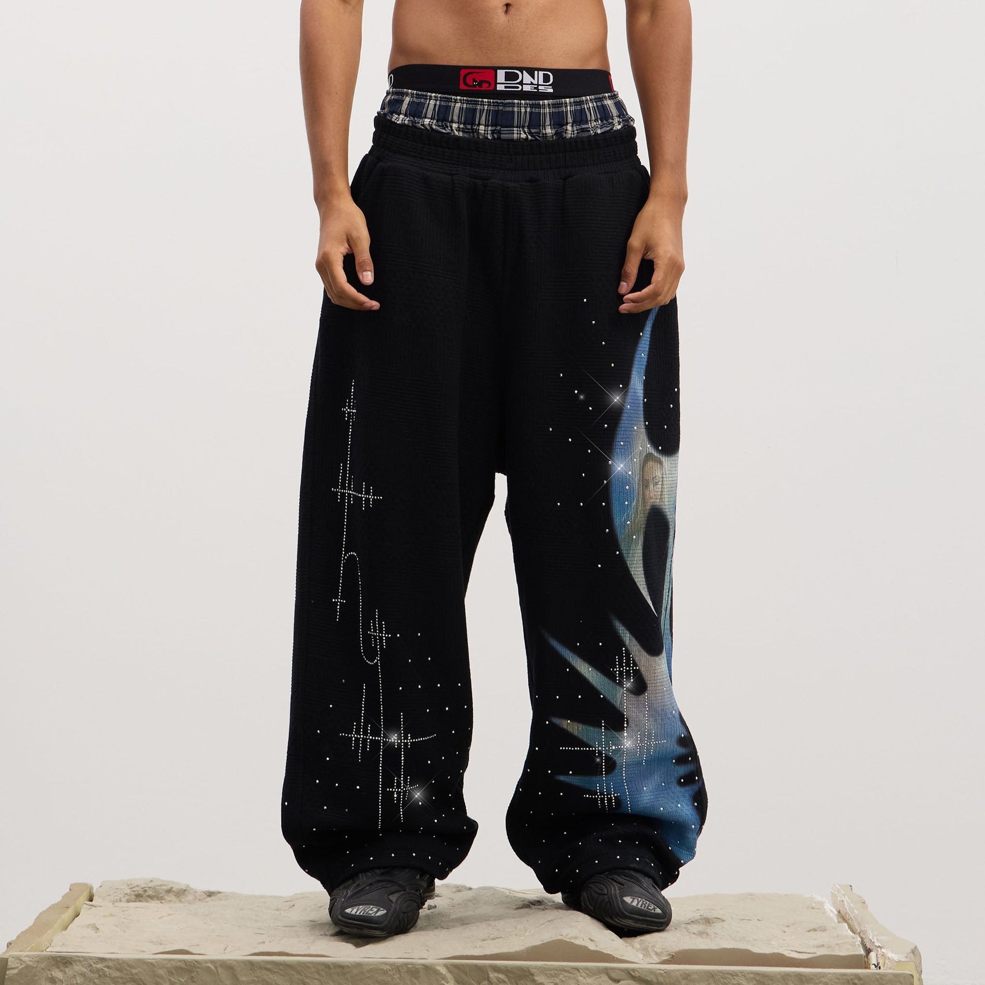 DND4DES Virgin Mary Graphic Rhinestone Sweatpants-Pants-S (Preorder)-Black-Free Shipping Leatheretro