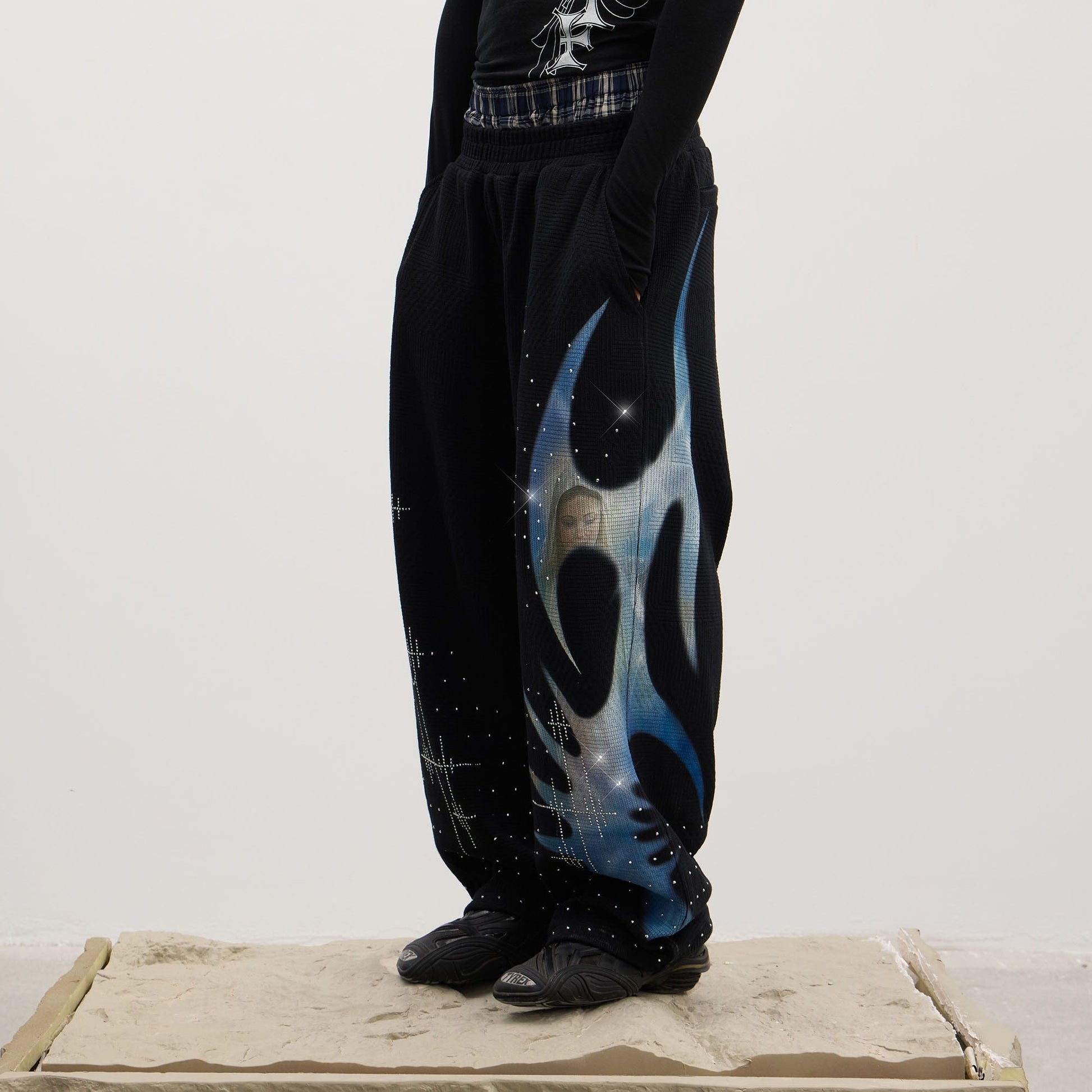 DND4DES Virgin Mary Graphic Rhinestone Sweatpants-Pants-S (Preorder)-Black-Free Shipping Leatheretro