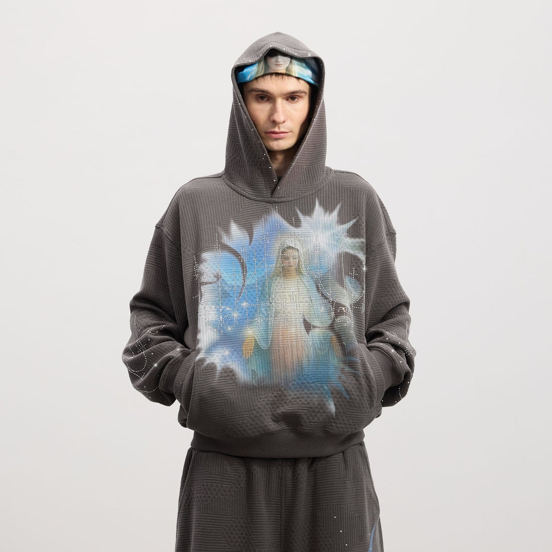 DND4DES Virgin Mary Graphic Rhinestone Hoodie-Hoodie-S (Preorder)-Black-Free Shipping Leatheretro