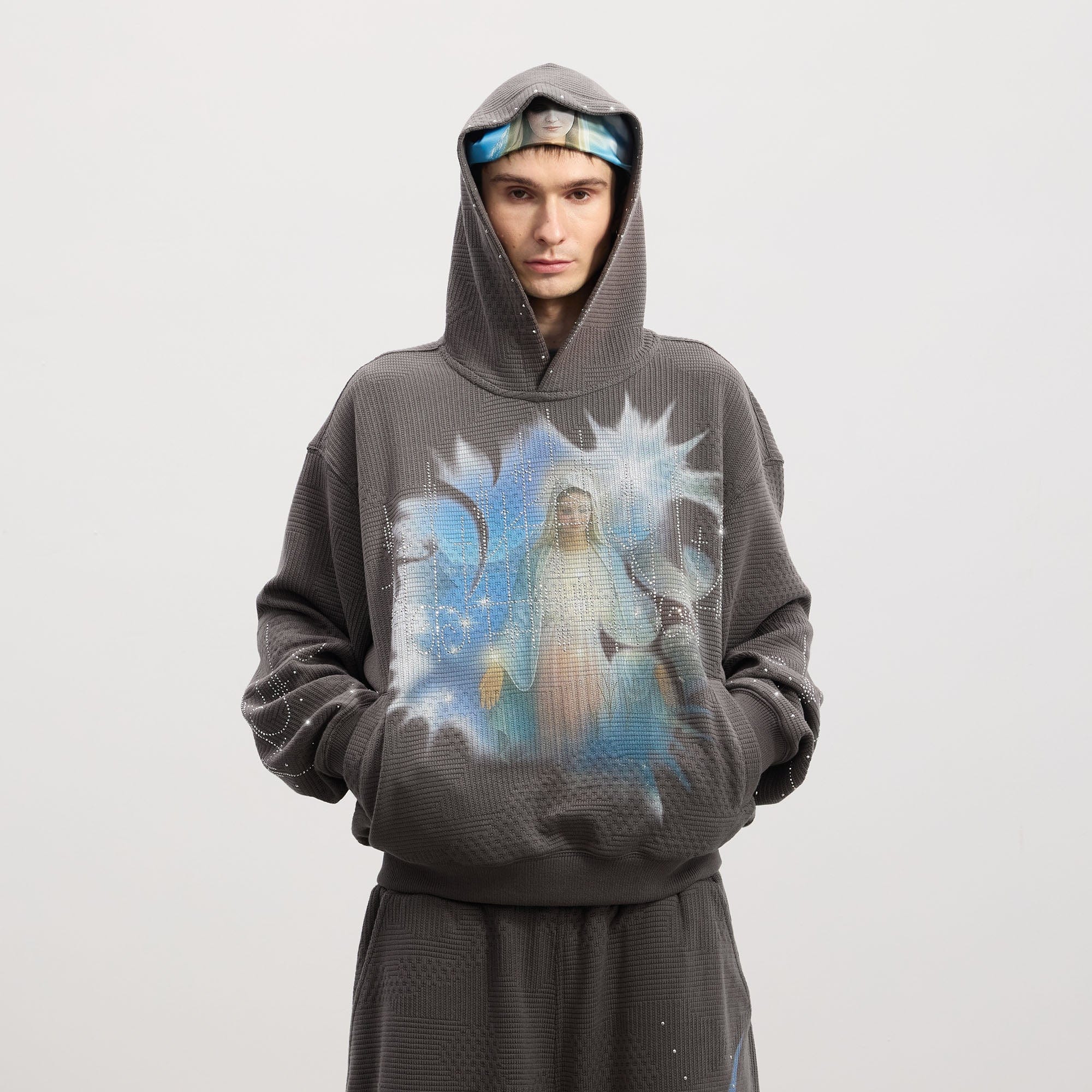 DND4DES Virgin Mary Graphic Rhinestone Hoodie-Hoodie-S (Preorder)-Black-Free Shipping Leatheretro